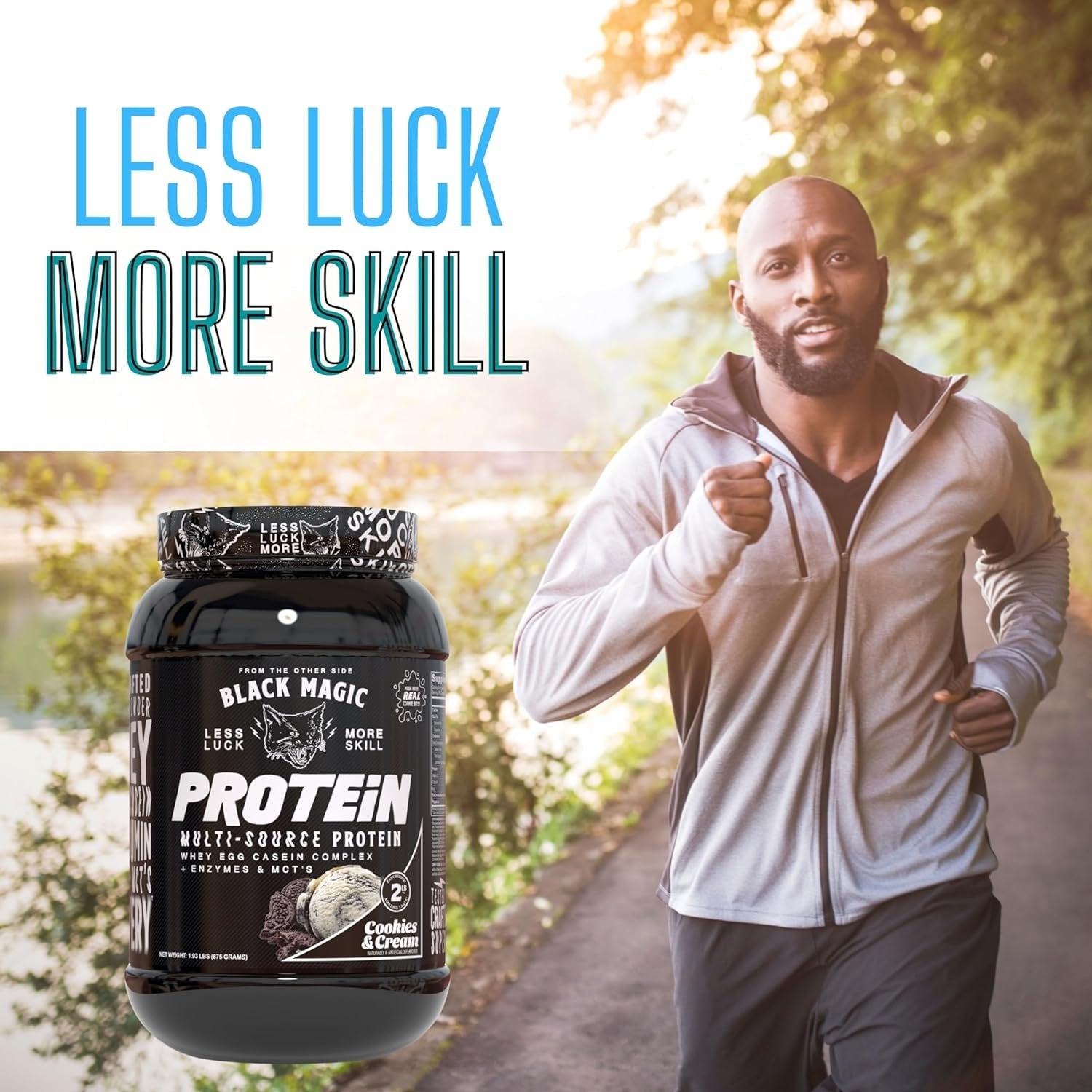 Black Magic Multi-Source Protein - Whey, Egg, and Casein Complex with Enzymes & MCT Powder - Pre Workout and Post Workout - Honey Grahms Protein Powder - 24g Protein - 2 LB with Bonus Key Chain
