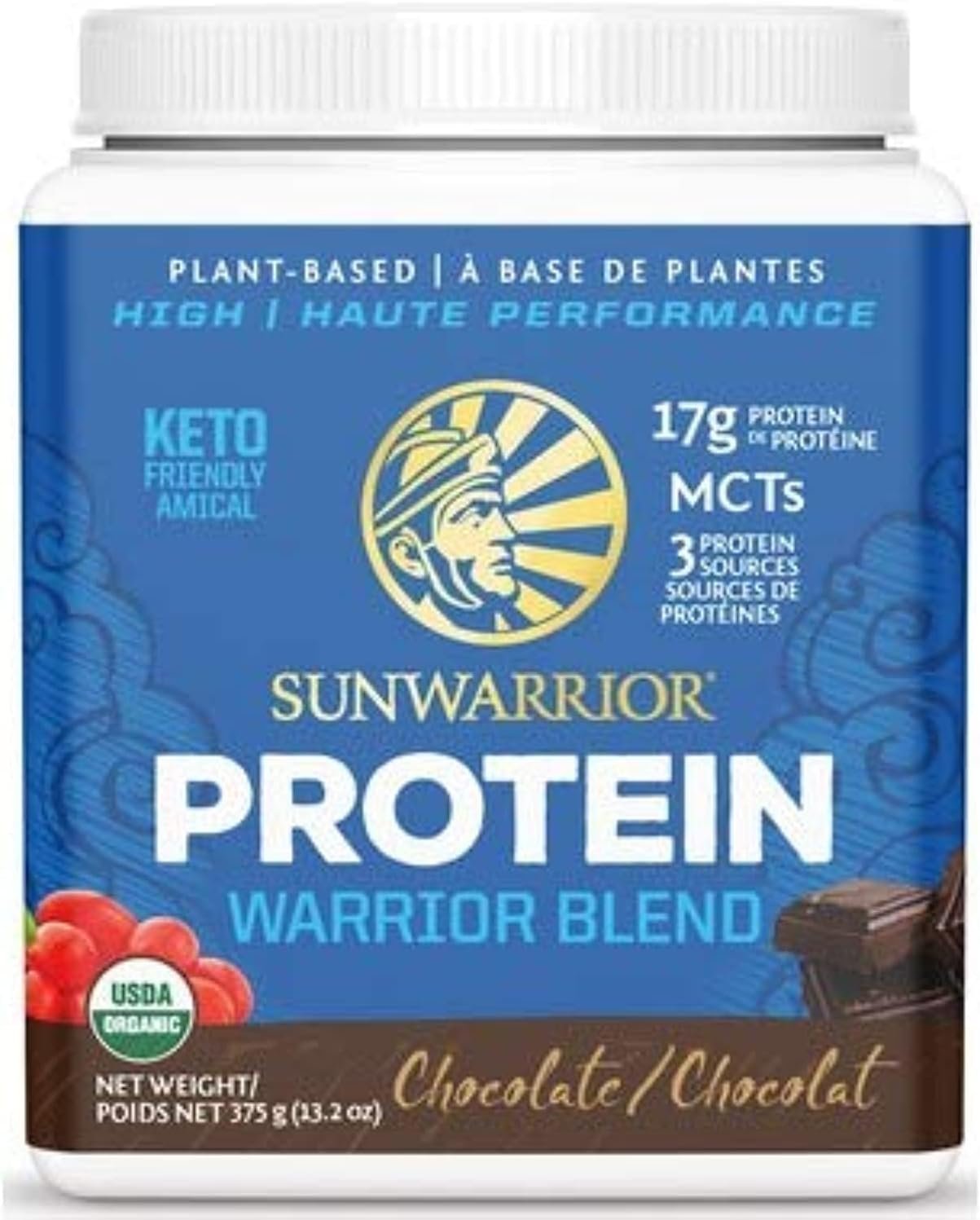 Sunwarrior - Warrior Blend, Plant Based, Raw Vegan Protein Powder with Peas & Hemp, Chocolate, 15 Servings