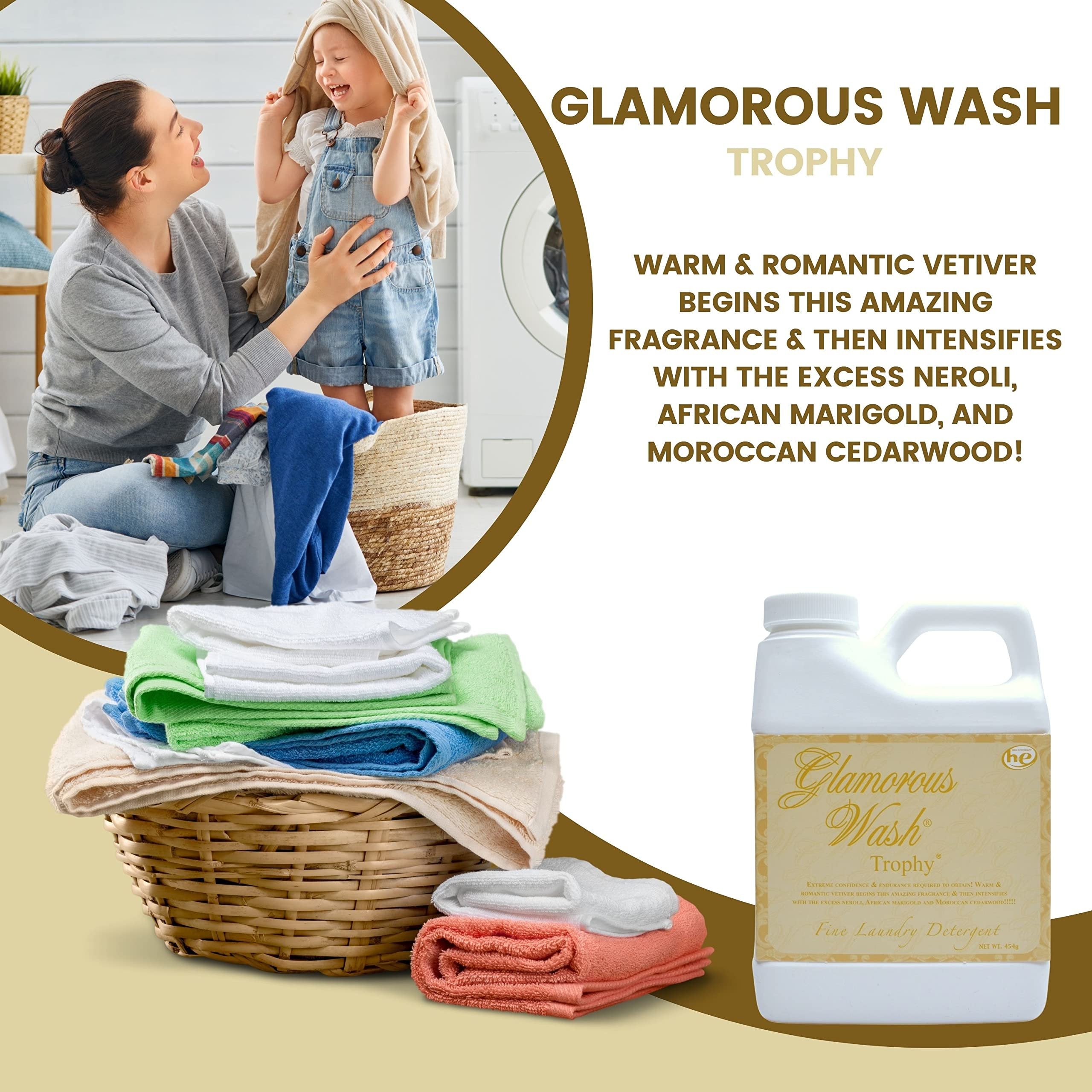 Tyler Candle Company Glamorous Wash Trophy Scent Fine Laundry Detergent - Luxury Liquid Laundry Detergent - Hand and Machine Washable - 16 oz, 454 gram with Bonus Multi Purpose Key Chain