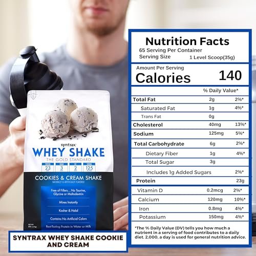 Syntrax Bundle, 2 Items Whey Shake Cookies & Cream Shake Native Grass-Fed Wholesome Denatured Whey Protein Concentrate with Glutamine Peptides 5 Pounds with Worldwide Nutrition Keychain