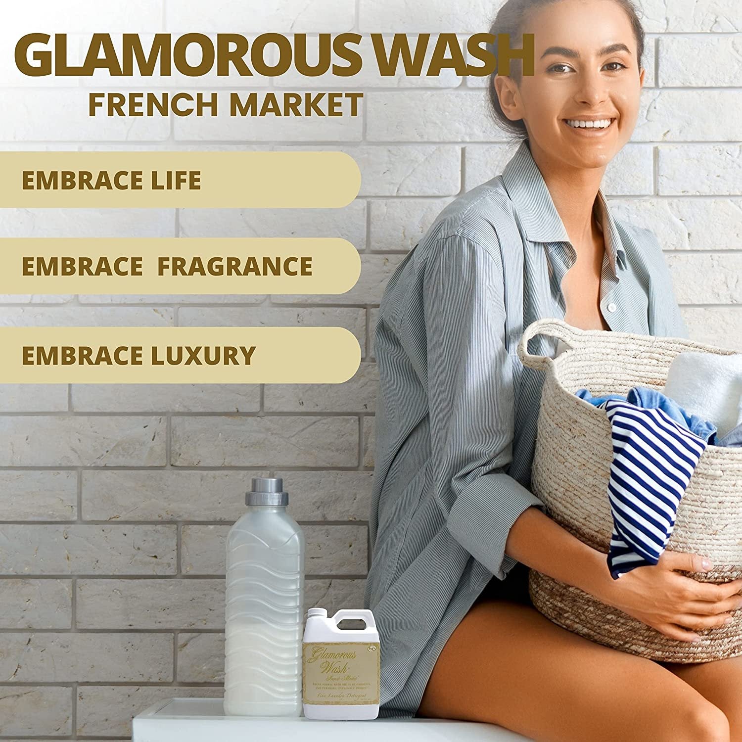 Tyler Candle Company Glamorous Wash French Market Scent Fine Laundry Liquid Detergent - Liquid Laundry Detergent for Clothing - Hand and Machine Washable - 32 oz, 907-grams Container w Bonus Key Chain