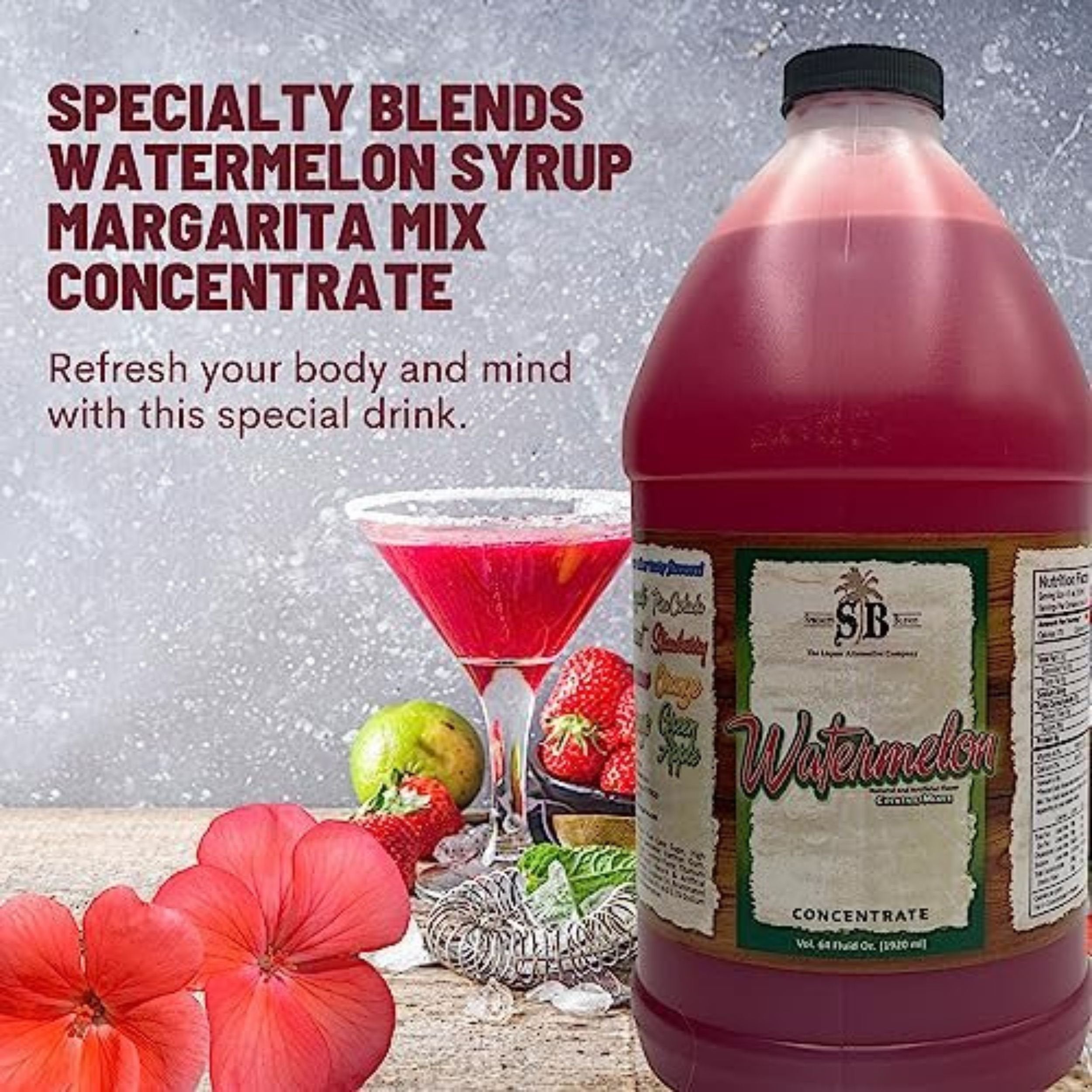 Specialty Blends Watermelon Syrup Margarita Mix Concentrate, Made with Organic Watermelon 1/2 Gallon Drink Mix (Pack of 1) - with Bonus Worldwide Nutrition Multi Purpose Key Chain