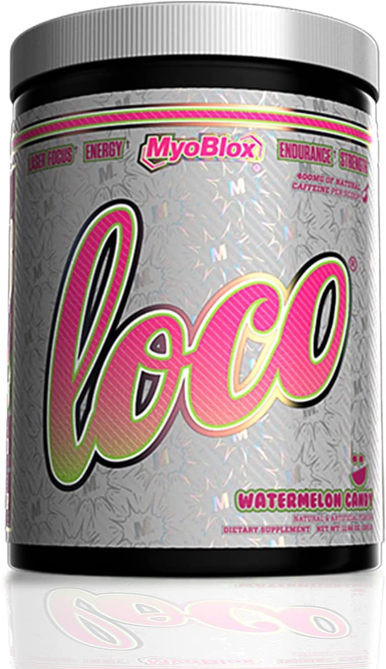 MyoBlox LOCO® Pre-Workout Nitric Oxide Booster | Supports Muscle Pumps & Enhanced Vascularity | for Energy, Focus & Intensity | 400mg of Natural Caffeine per Scoop (Watermelon Candy)