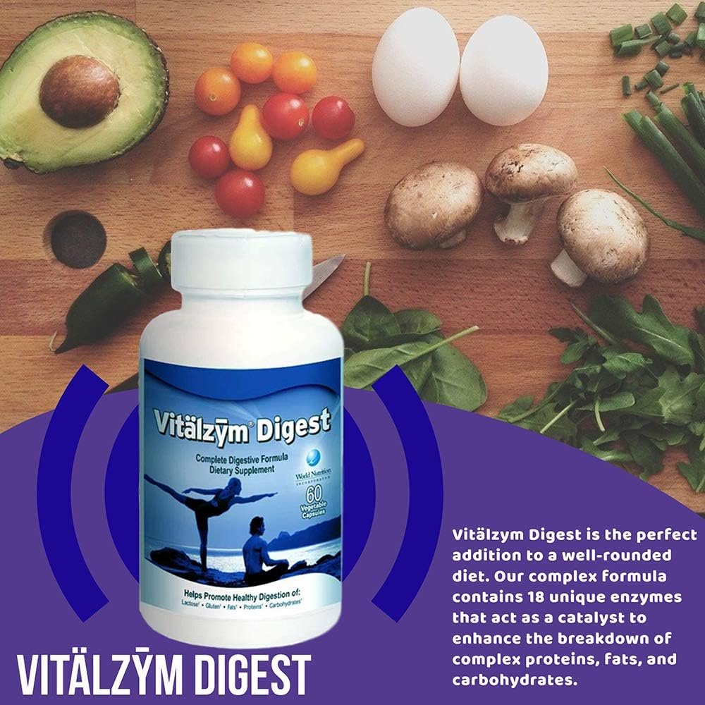 Vitalzym Digest | Powerful Digestive Enzyme Formula, Naturally Boosts Breakdown of Complex Proteins, Fats, Carbohydrates and Promotes Normal Metabolism | Increases Wellbeing & Gut Health (60 Capsules)
