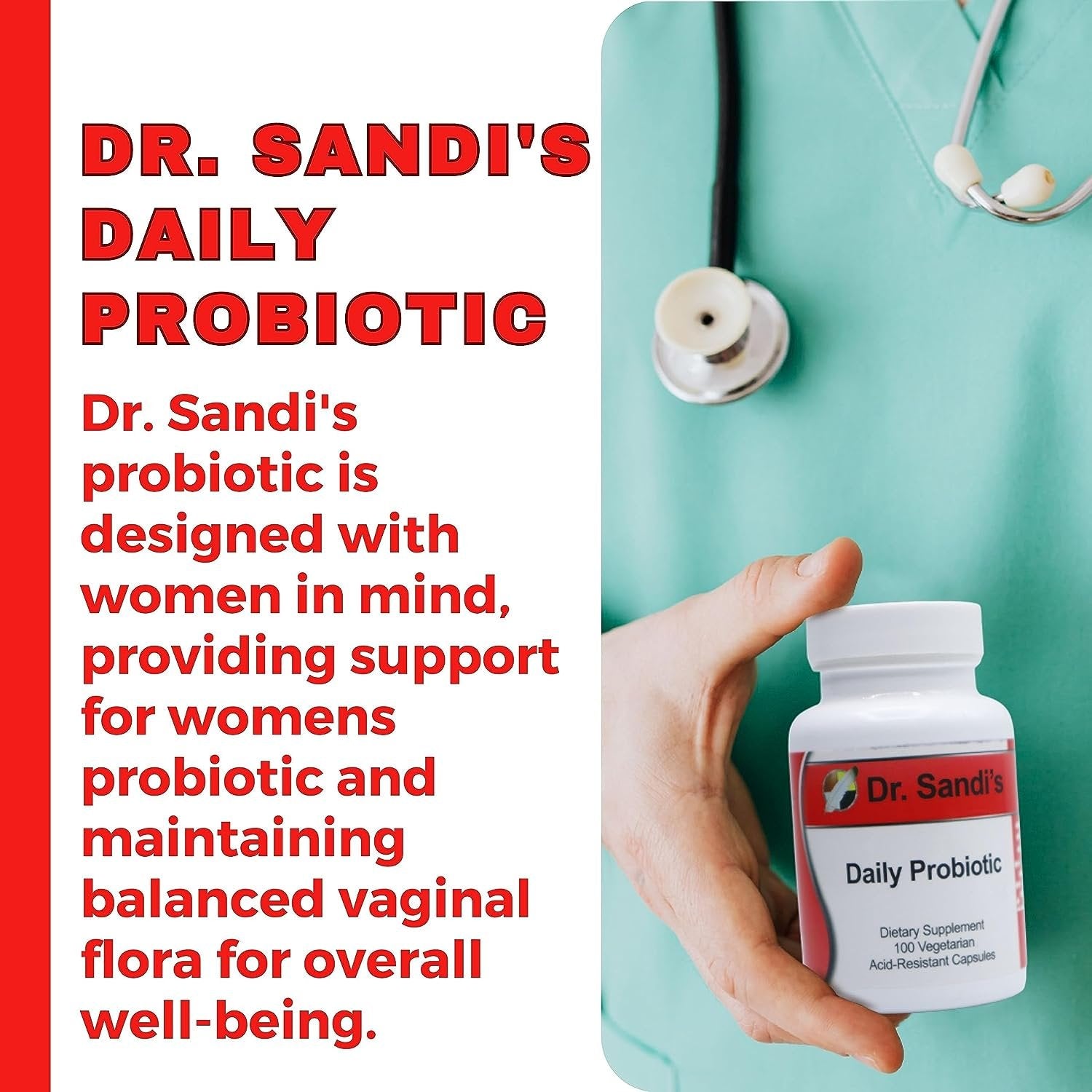 Dr. Sandi's Daily Probiotic - Probiotics For Digestive Health, Womens Probiotic & Probiotics For Men - Lactobacillus Gasseri, Rhamnosus, Acidophilus Probiotic - 100 Count Probiotic Supplement Tablets
