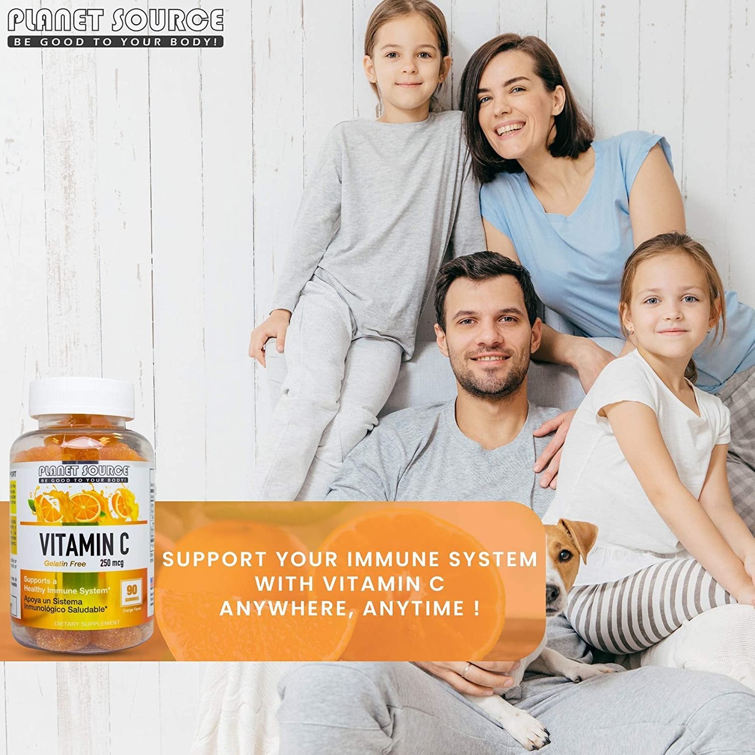 Vitamin C Gummies - Immune Support Gummies - Gelatin-Free & Gluten-Free Vitamin C Supplement - Orange Flavor 250 MGS of Chewable Vitamins - 90 Count Vitamin C Gummies for Adults and Kids
