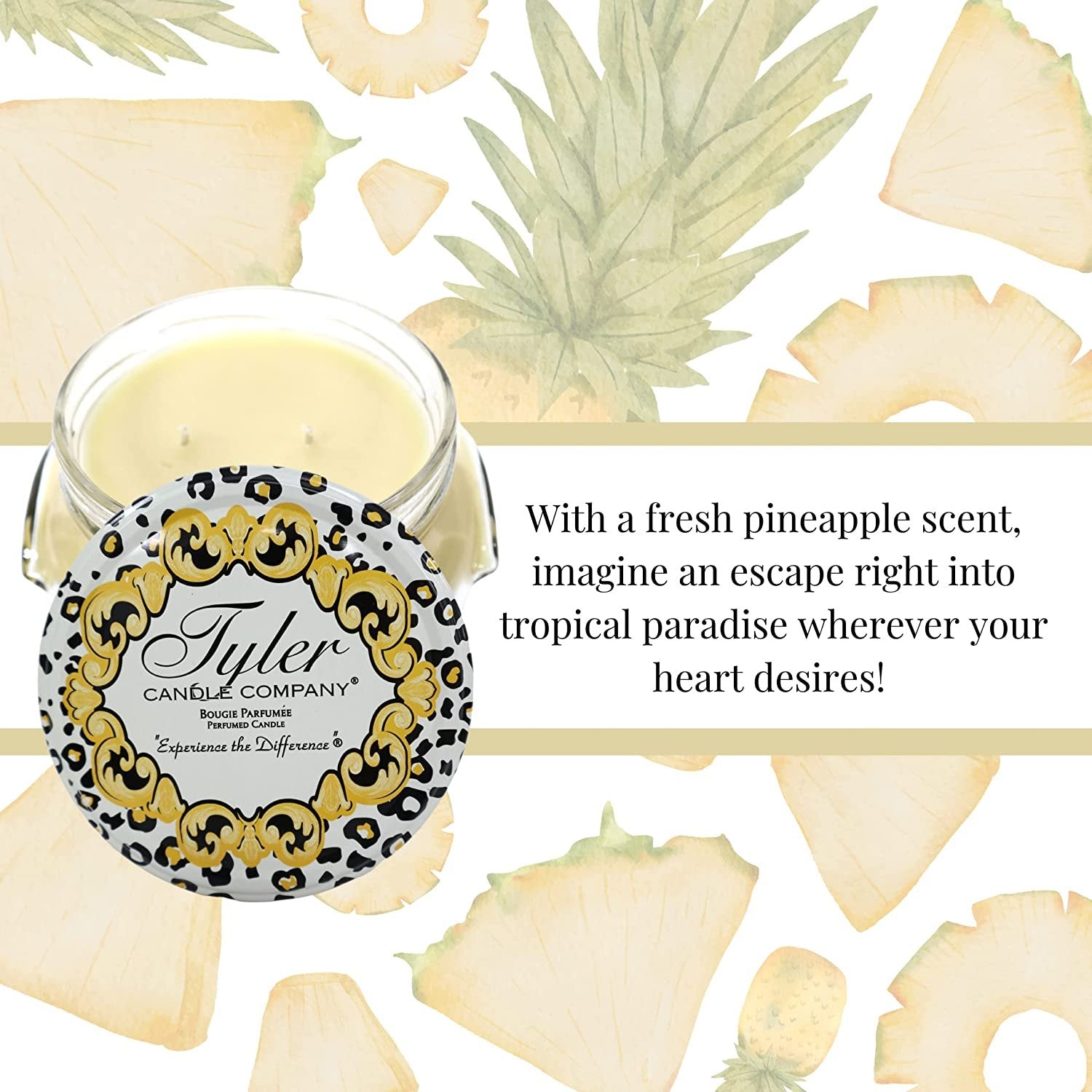 Tyler Candle Company Pineapple Crush Scent Jar Candle - Luxurious Scented Candle with Essential Oils - Long Burning Candles 110-120 Hours - Large Candle 22 oz with Bonus Key Chain