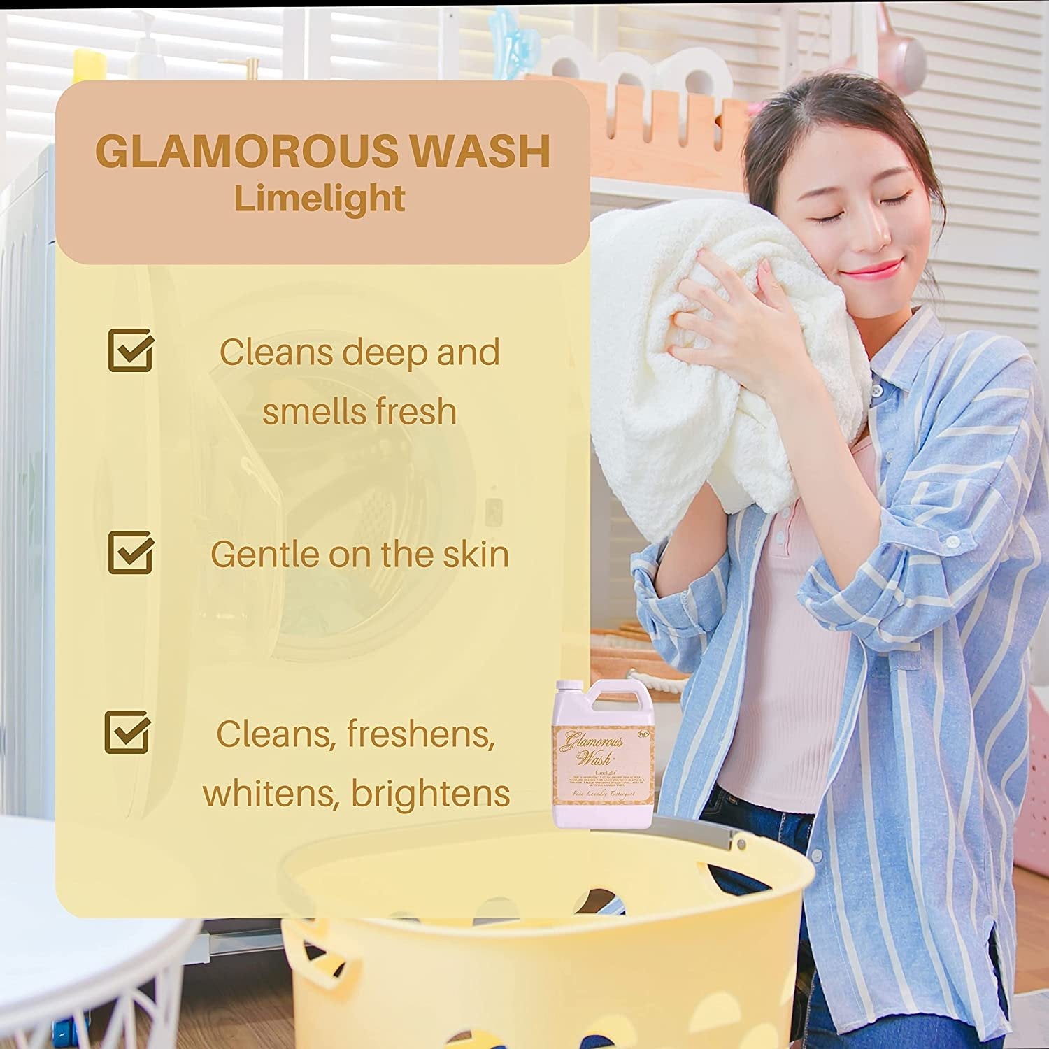 Tyler Candle Company Glamorous Wash Limelight Scent Fine Laundry Liquid Detergent - Liquid Laundry Detergent for Clothing - Hand and Machine Washable - 32 oz, 907-gram Container with Bonus Key Chain