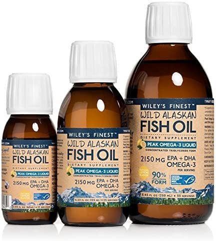 Wiley's Finest Wild Alaskan Fish Oil - Peak Omega-3 Liquid 2150mg EPA + DHA Omega-3 Natural Supplement 50 Servings