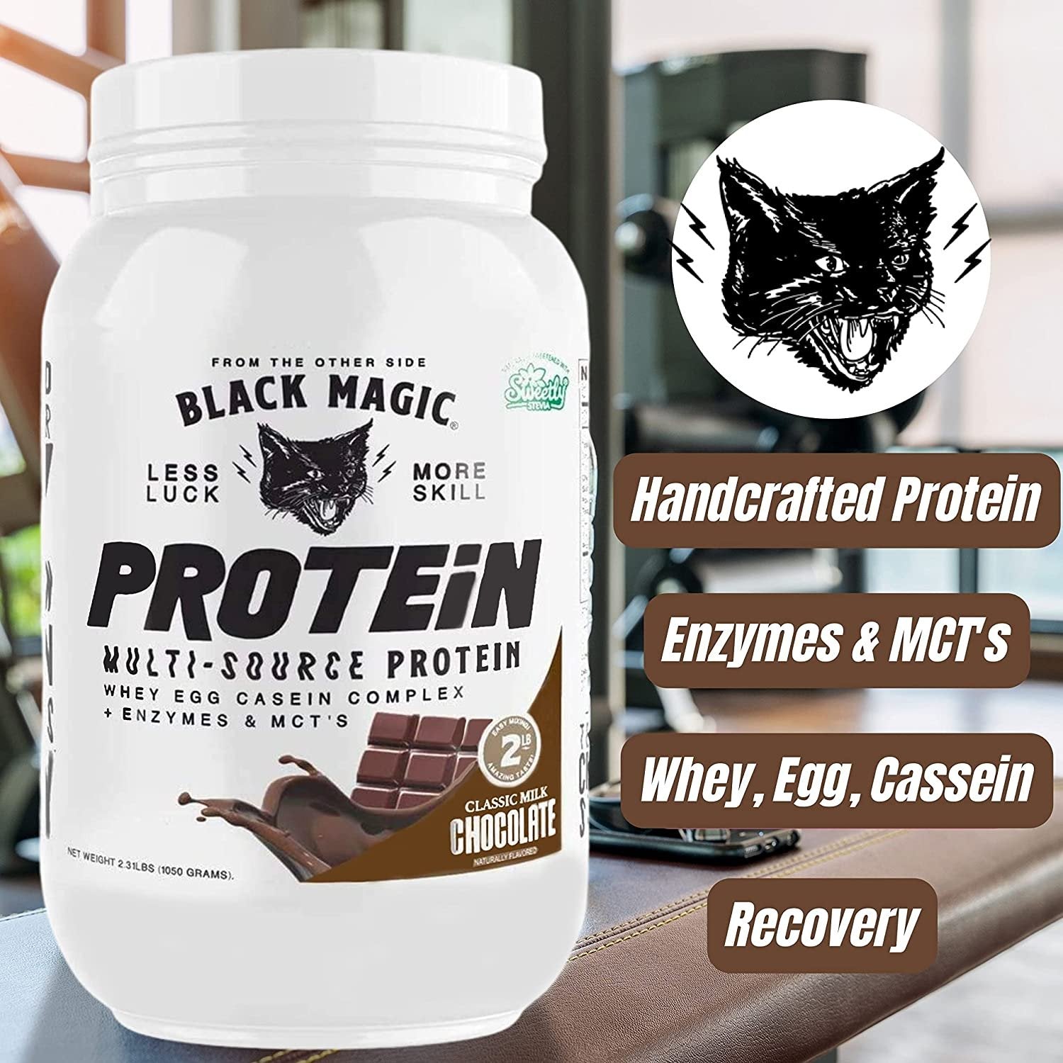 Milk Chocolate Black Magic Multi-Source Protein - Whey, Egg, and Casein Complex with Enzymes & MCT Powder - Pre Workout and Post Workout - 24g Protein - 2 LB with Bonus Key Chain