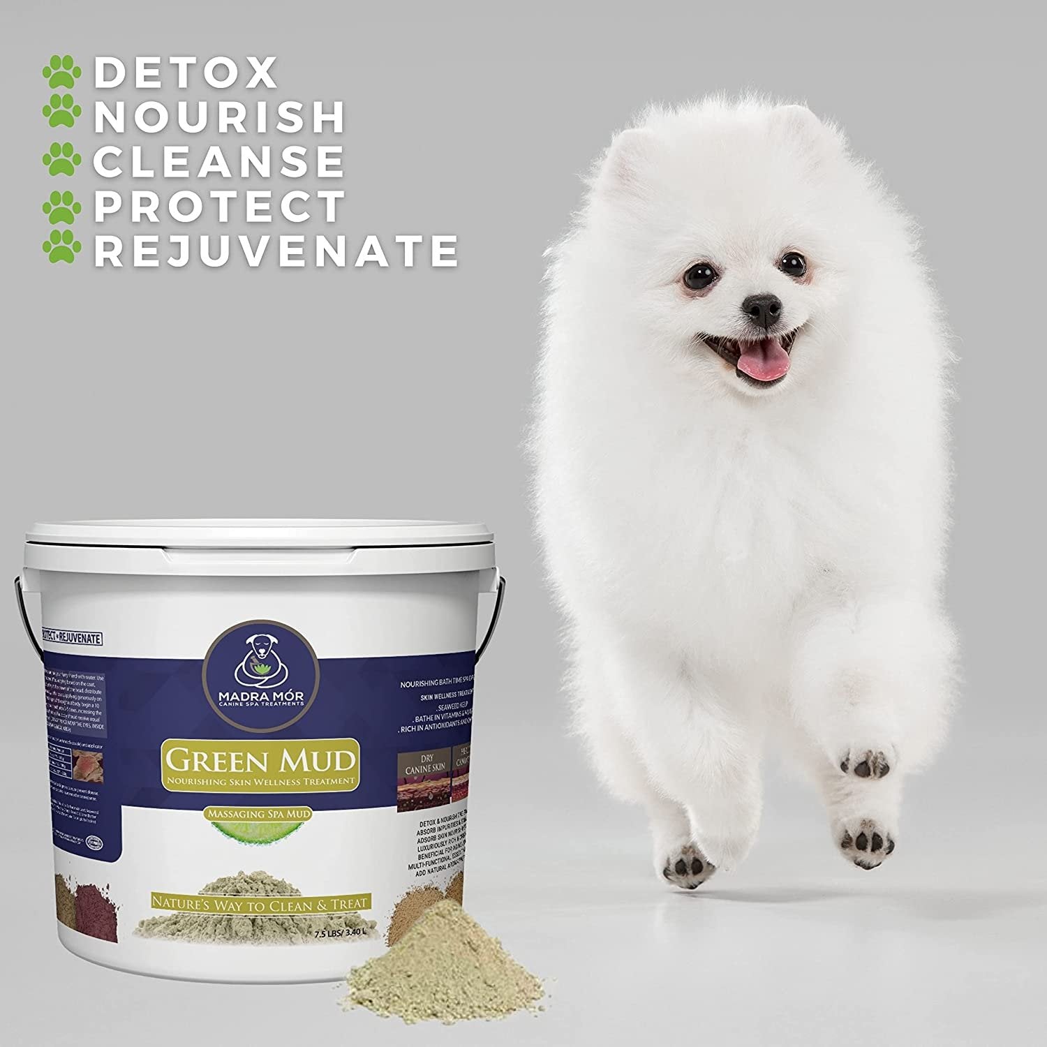 Madra Mor Massaging SPA Mud - Luxurious Dog Skin Wellness Treatment - Cleanse - Protect - Rejuvenate - Green Mud - 1 Pail (7.5lb) - with Multi-Purpose Key Chain