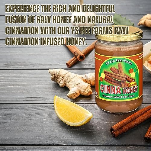 YS BEE FARMS Raw Cinnamon Infused Honey - A Wholesome Blend of Unprocessed Sweetness and Natural Cinnamon Warmth, Sourced from YS Eco Bee Farms, in a Convenient 13 oz Jar