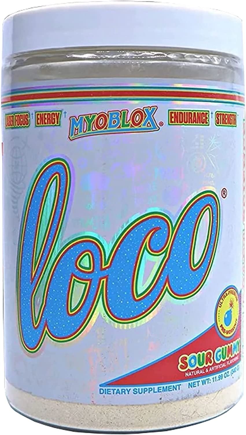 Worldwide Nutrition MyoBlox Loco Sour Gummy Pre Workout - Preworkout for Men & Women | Workout Energy Drink for Energy, Focus, & Intensity | 40 Servings of Sports Nutrition w Multi Purpose Key Chain