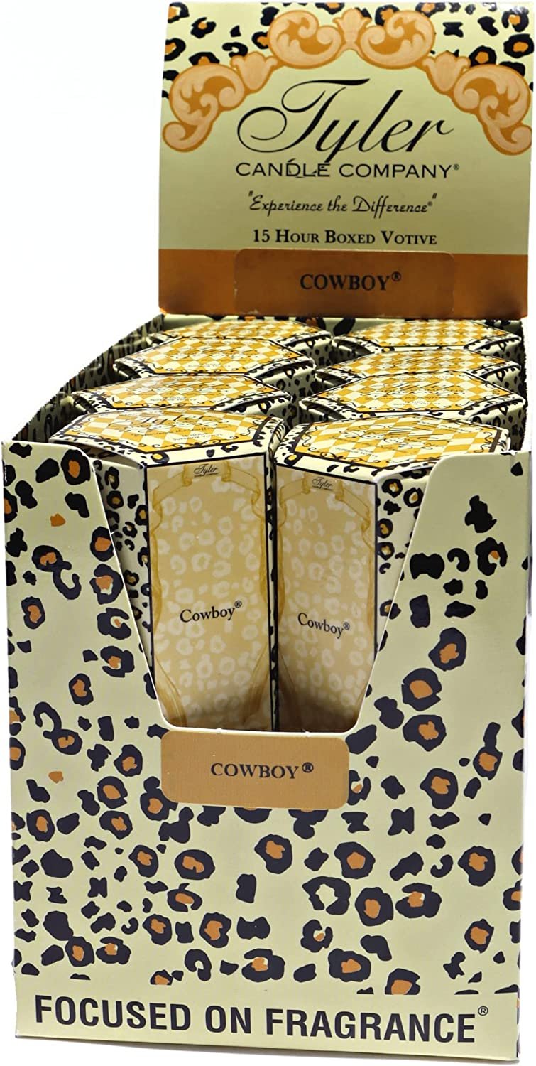 Tyler Candle Company, Cowboy Superior Votive Candles, Ultimate Aromatherapy Experience, Luxury Scented Candle with Essential Oils, Case of 16 Tyler Small Candles, 2 oz and 15 Hr Burn Time Each