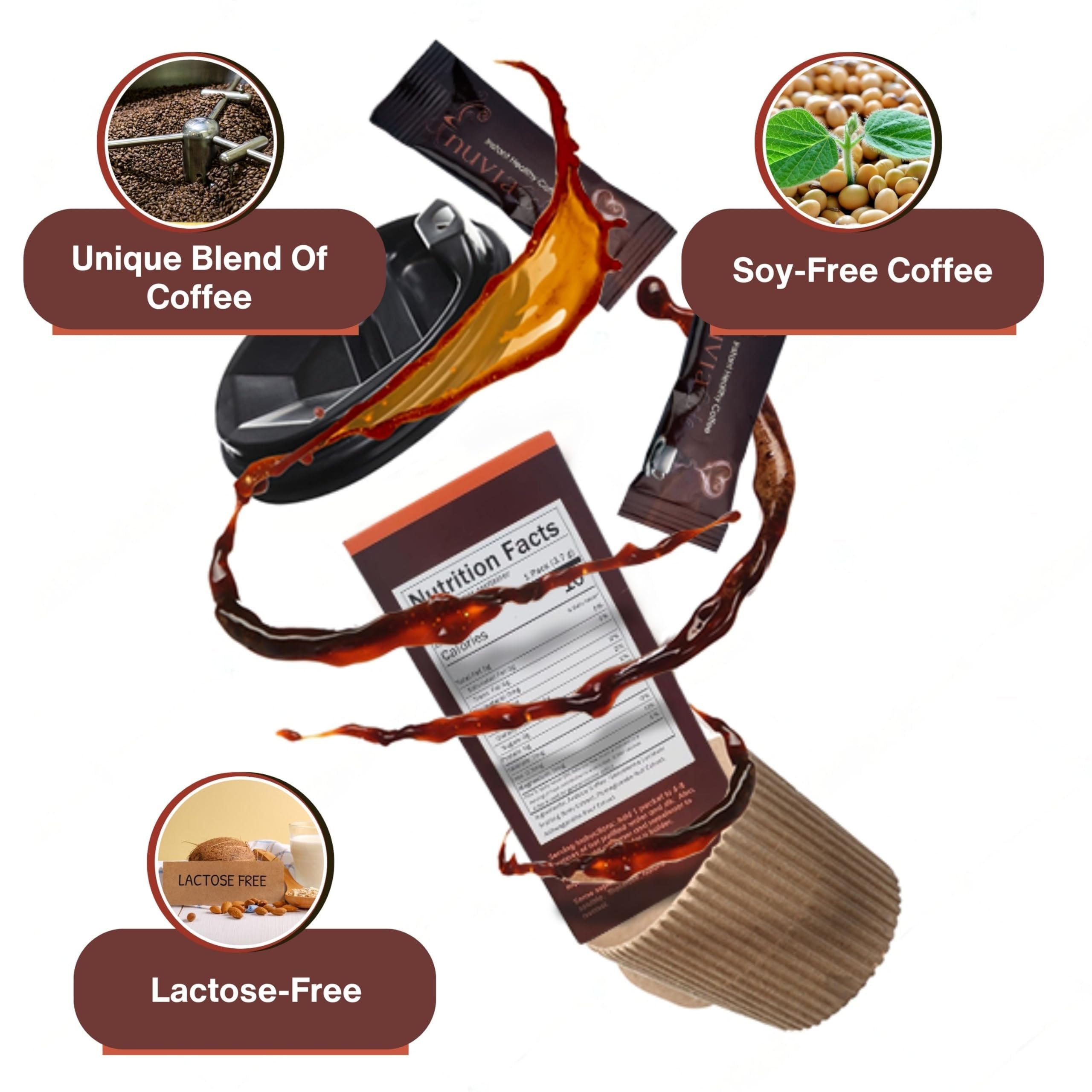 Nuvia Gourmet Instant Coffee - Dairy Free, Lactose Free, No GMOs, Soy Free, and Vegan Arabica International Coffee - 30 Coffee Packets Each Box