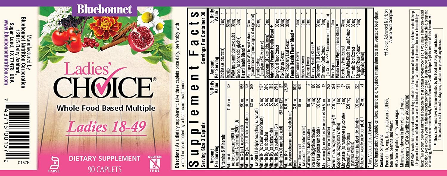 Bluebonnet Nutrition Ladies' Choice Whole Food-Based Multiple for Women 18-49, 90 Count Purple/Pink