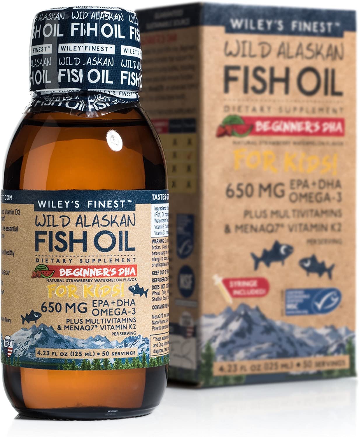 Wiley's Finest Wild Alaskan Fish Oil - Beginner's DHA 650mg EPA + DHA Omega-3 Natural Wild Alaskan Supplement 50 Servings
