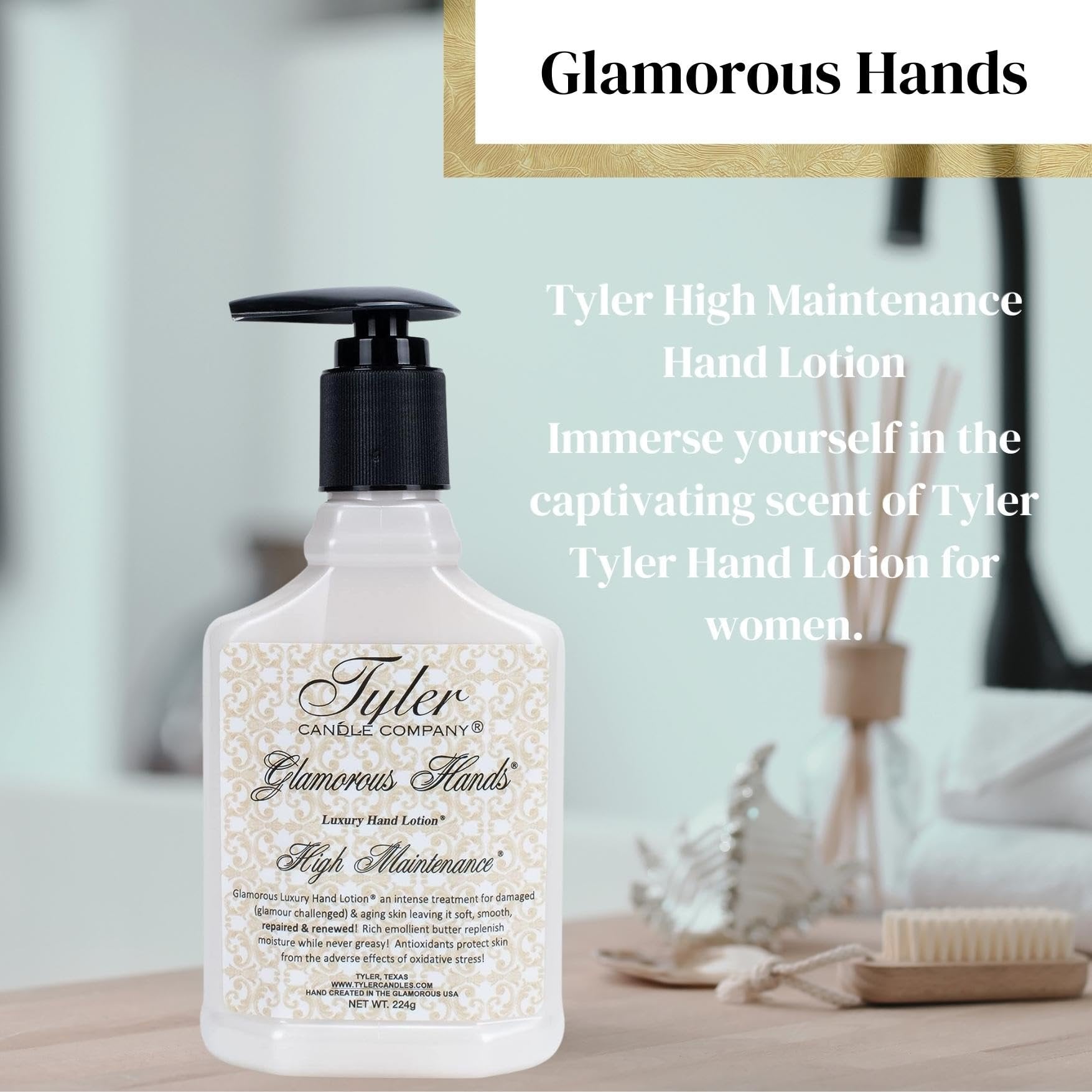 Tyler High Maintenance Hand Lotion - Scented and Small Hand Cream For Dry Hands - 8 Oz Travel Size Luxury Hand Moisturizer and Multi-Purpose Key Chain