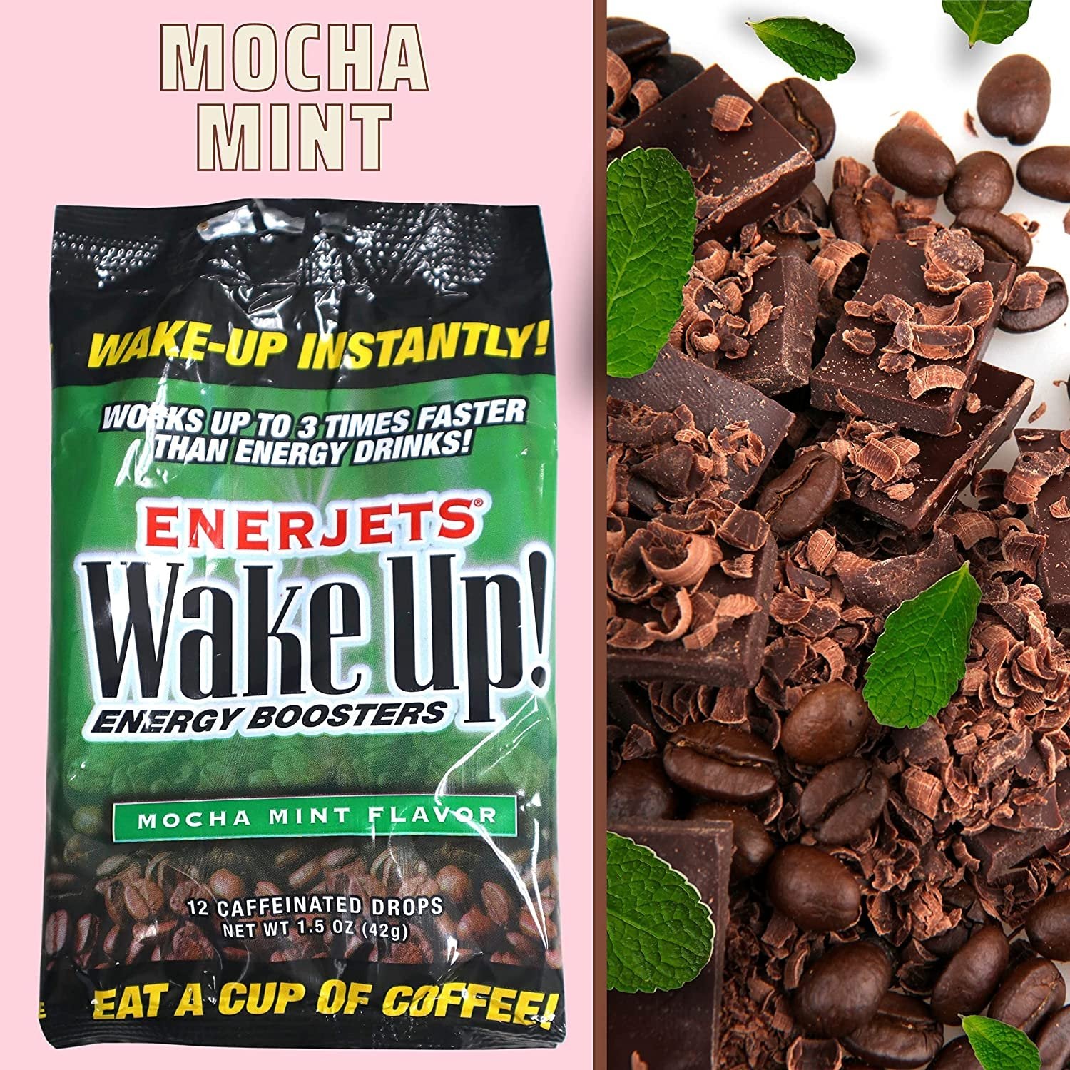 Enerjets Wake Up Energy Booster Caffeinated Drops - Instant Coffee Energy Supplements - Mocha Mint Flavor - Pack of 12, 12 Drops Per Package with Worldwide Nutrition Multi Purpose Key Chain