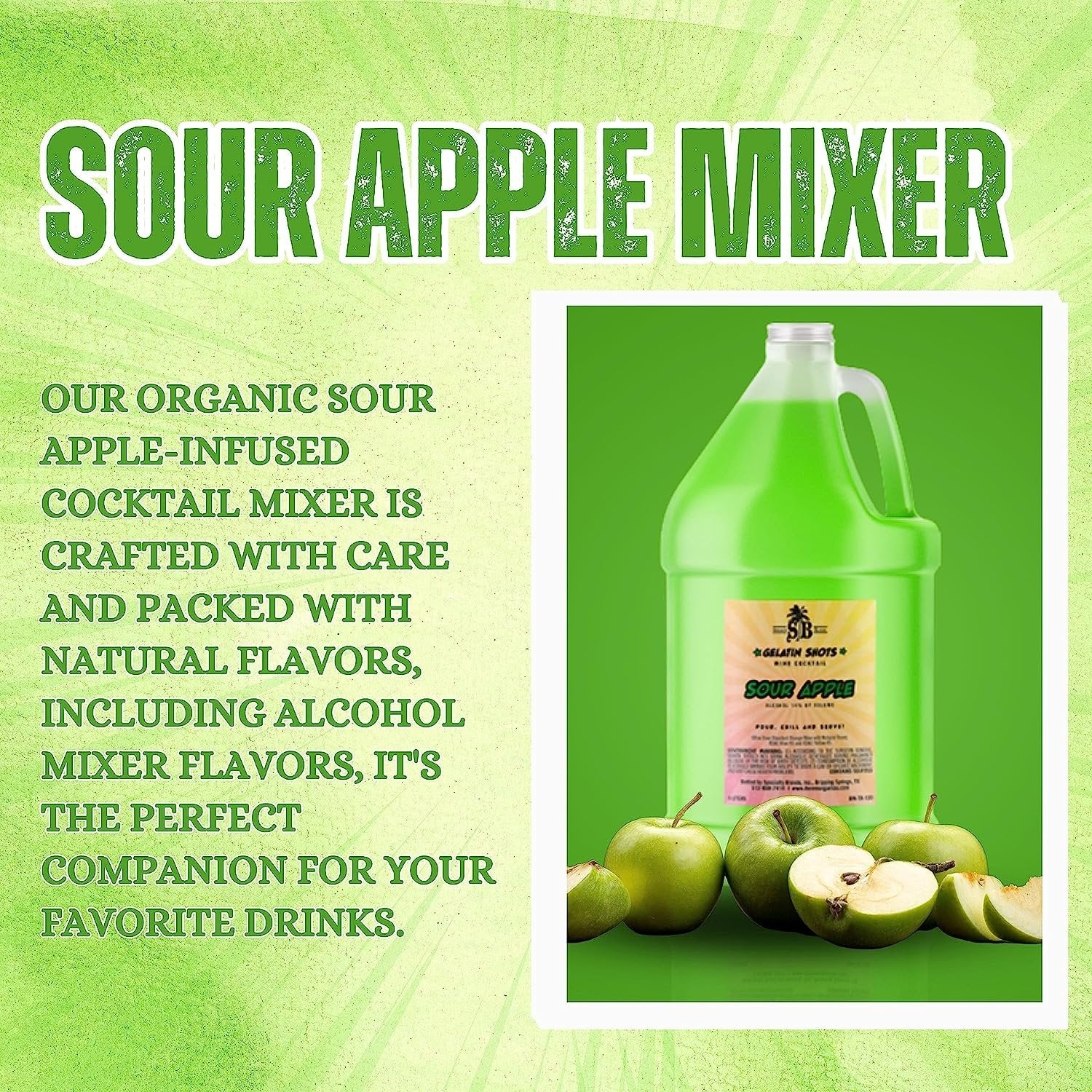 Specialty Blends Sour Apple Flavored Syrup Cocktail Mixer Concentrate, Made with Organic Sour Apple Flavor Syrups For Drinks, 1/2 Gallon, Pack of 1 w/ Bonus Worldwide Nutrition Multi Purpose Key Chain