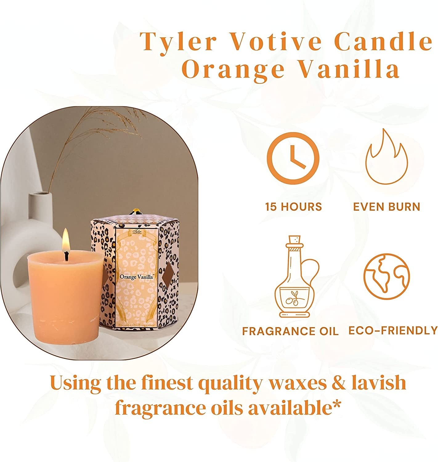 Tyler Candle Company Orange Vanilla Votive Candles - Luxury Scented Candle with Essential Oils - 16 Pack of 2 oz Small Candles with 15 Hour Burn Time Each - with Bonus Key Chain