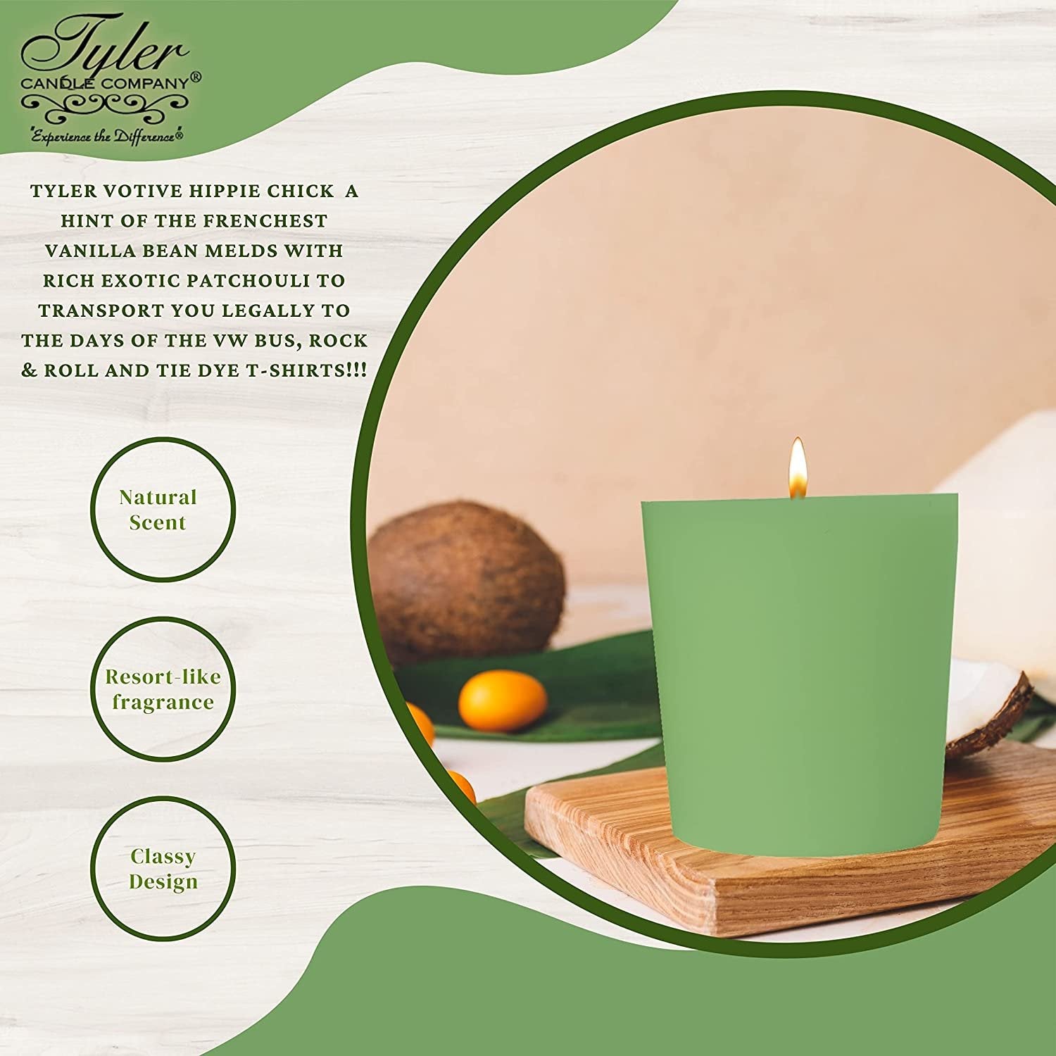 Tyler Candle Company Hippie Chick Votive Candles - Luxury Scented Candle with Essential Oils - 16 Pack of 2 oz Small Candles with 15 Hour Burn Time Each - with Bonus Key Chain