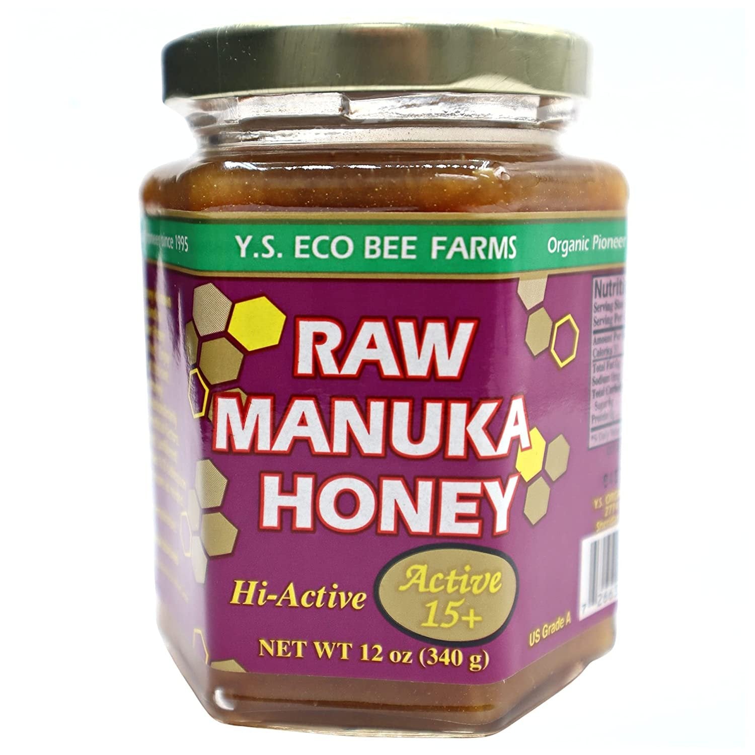 Y.S. Eco Bee Farms, 100% Certified Raw Manuka Honey, Hi-Active, Active 15plus, Unpasteurized, Unfiltered, Rare, Exotic, Raw, Kosher, Gluten Free, "The Wonder Honey Of The Tea Tree", 12 Oz -2 Jars