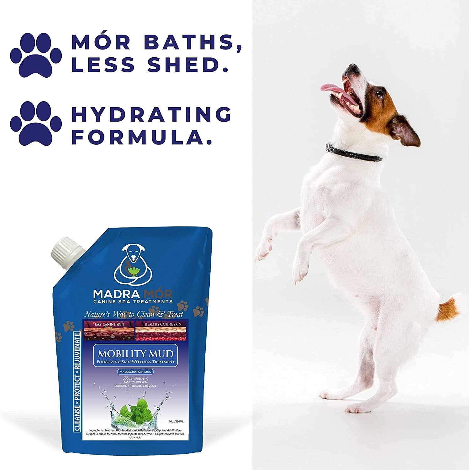 Madra Mor Mobility Dog Essentials Mud Bath | Dog Bath Spa Treatment for Dog Arthritis Pain Relief | Anti Itch Dog Bath for Dog Coat | Dogs Wash for Dog Grooming | 10oz Pouch w Multi Purpose Key Chain