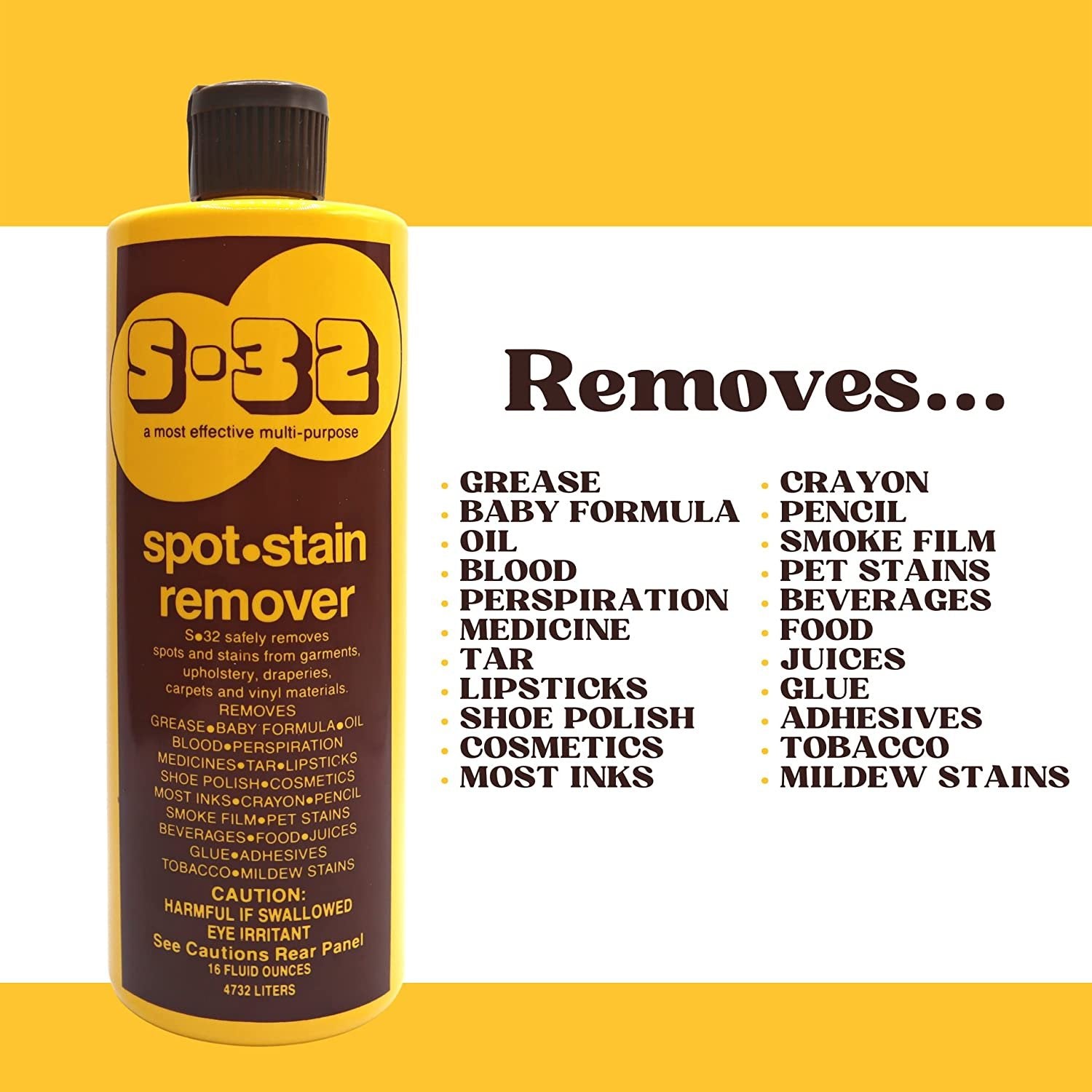 S-32 Liquid Spot and Stain Remover - Multipurpose Cleaner for Laundry, Carpet, Upholstery, and More - Professional Strength Stain Remover - 15 Fl Oz Bottle 4 Pack with Worldwide Nutrition Multi Purpose Key Chain