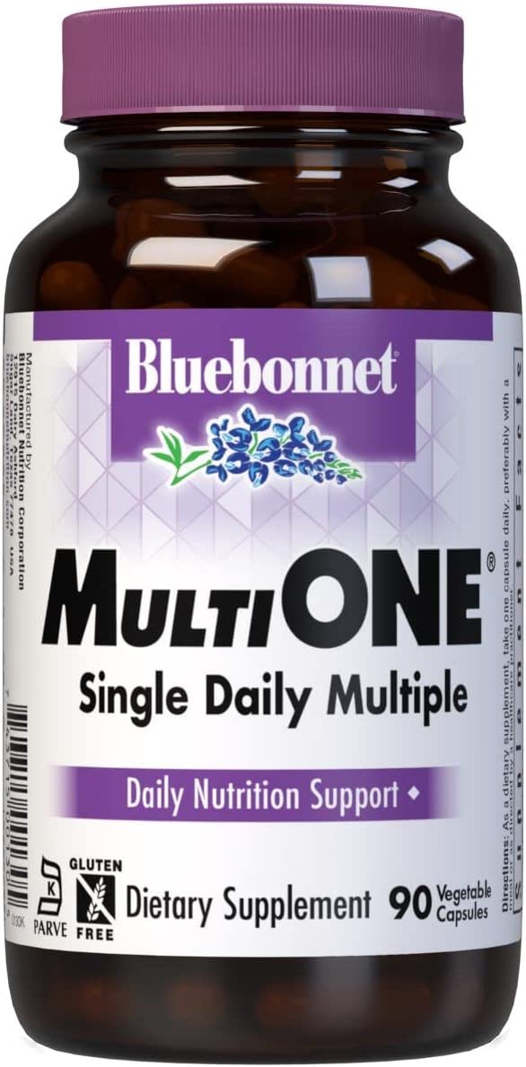 Bluebonnet Nutrition Multi One (with Iron) Vegetable Capsules, Complete Full Spectrum Multiple Vitamin Supplement, B Vitamins, Gluten Free, Milk Free, Kosher, 90 Vegetable Capsules, 3 Month Supply