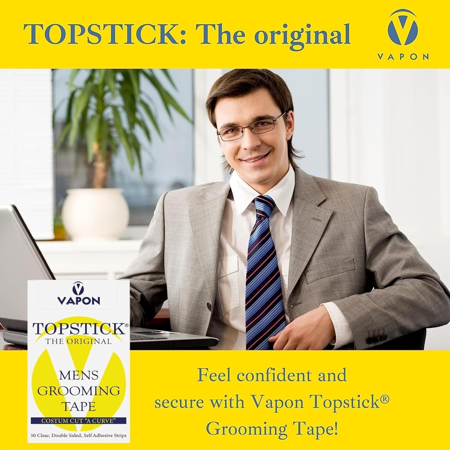 Vapon Topstick Custom Cut A Curve - Clear Grooming Tape - Double-Sided Strips Lace Tape for Wigs - 6 Pack of 50 ct with Keychain