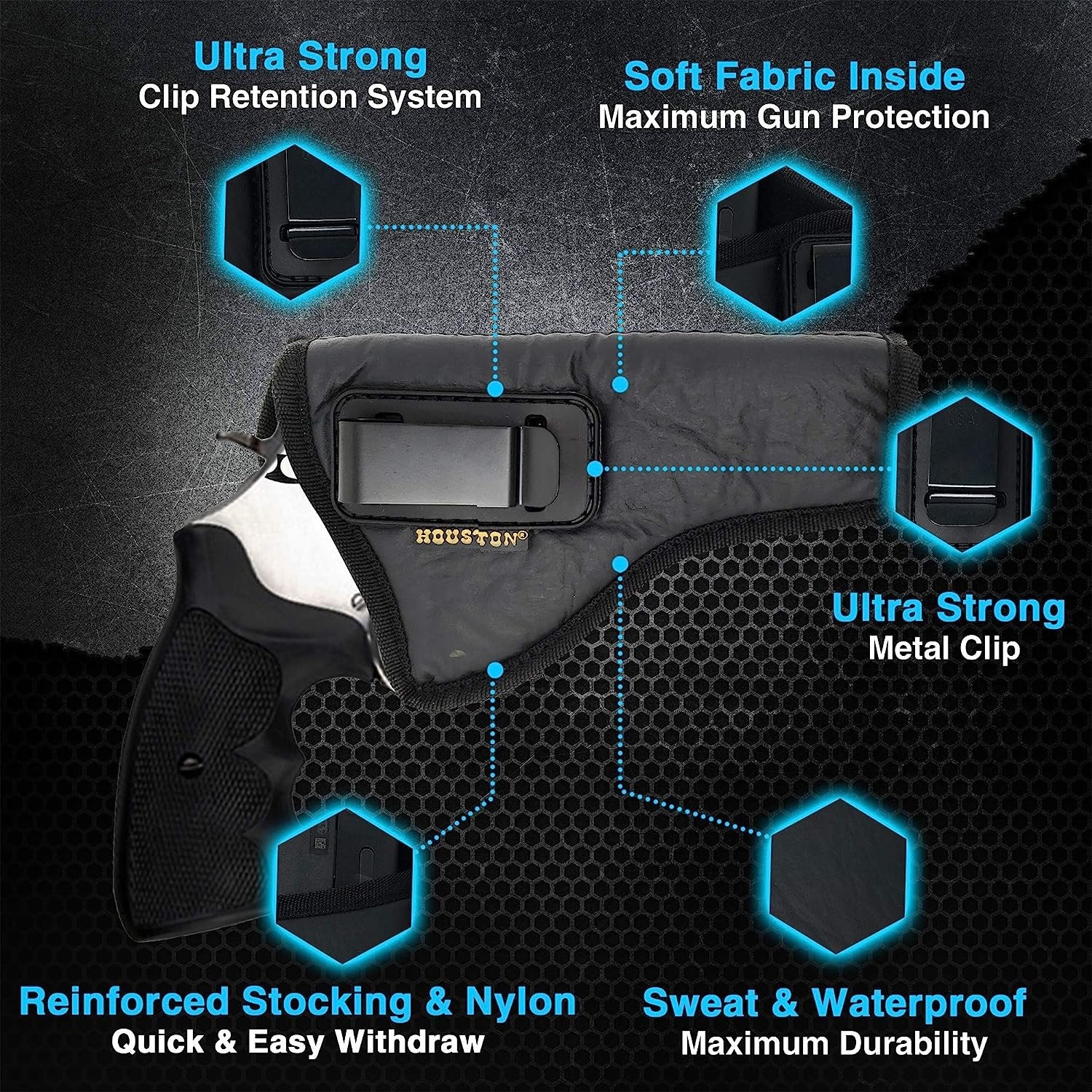 IWB Revolver Holster by Houston - ECO Leather Concealed Carry Soft Material - Suede Interior for Protection - (Right) FITS:Revolvers K,L,M & N Frames,5 & 6 Shots,3.5" to 4.5" Barrel. (CHP-62-RH)