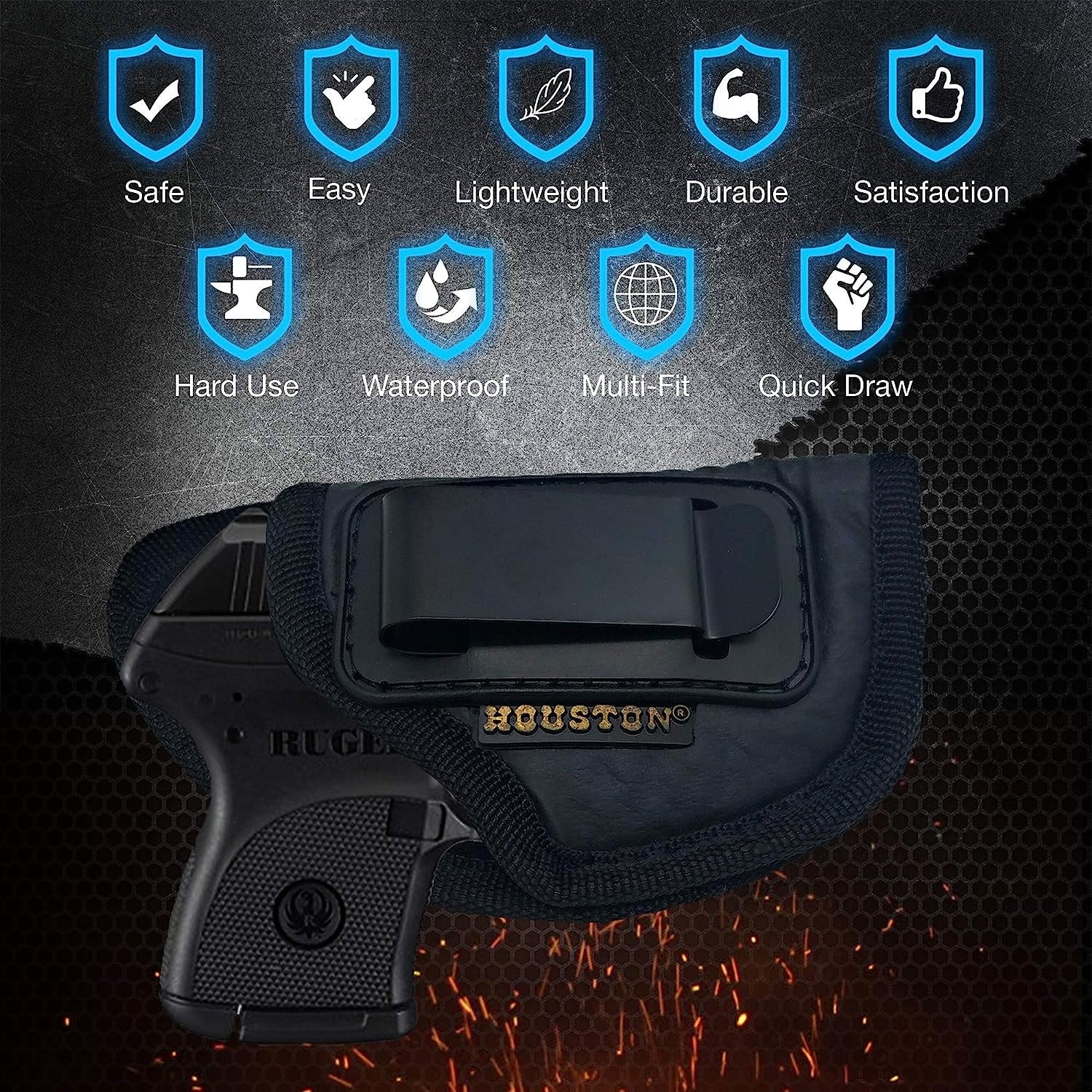 IWB Gun Holster by Houston - ECO Leather Concealed Carry Soft Material | Suede Interior for Maximum Protection | Fits: S&W Bodyguard, Ruger, Taurus TCP, Sig P238, Jimenez JA, PPK .380