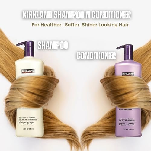 Kirkland Signature - Salon Formula Moisture Shampoo 33.8 Oz & Conditioner 33.8 Oz - Sulfate & Paraben-Free - Kirkland Signature Hair Conditioner Shampoo Set & Multi-Purpose Key Chain