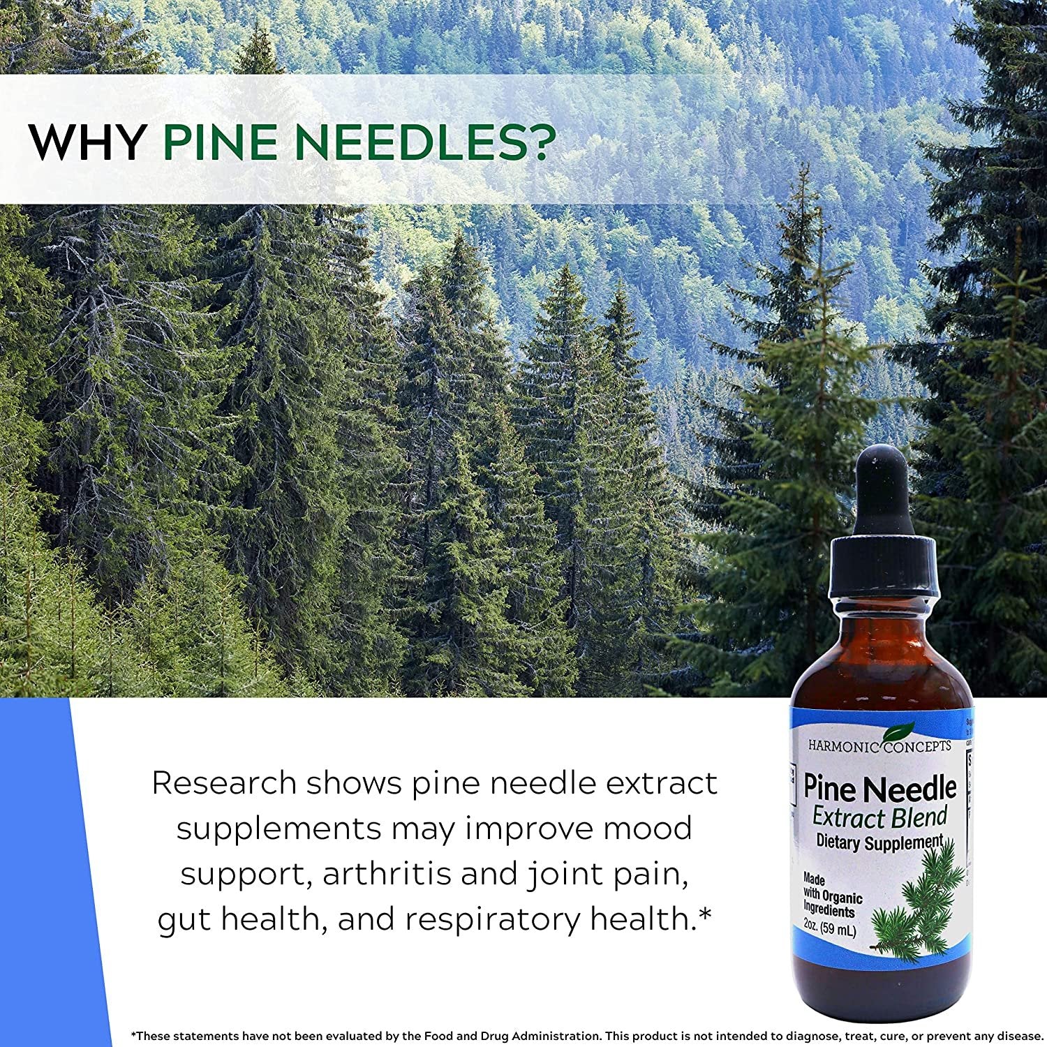 Harmonic Concepts Pine Needle Extract Blend - Organic Liquid Dietary Supplement - Vitamin A and Vitamin C - Immune Support Supplement - 2 Oz with Worldwide Nutrition Multi Purpose Key Chain