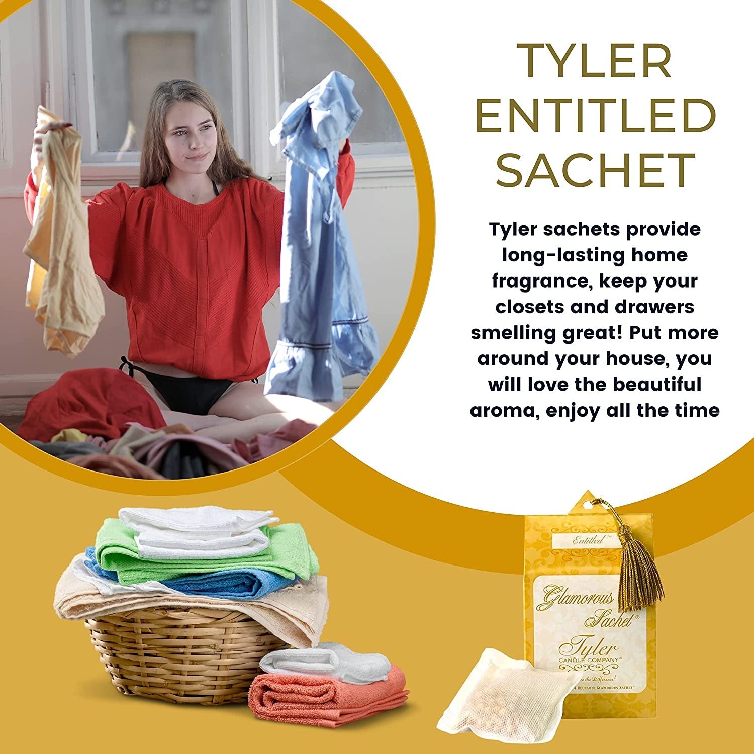 Tyler Candle Company Entitled Dryer Sheet Sachets - Glamorous Reusable Dryer Sheets - Sachets for Drawers and Closets - 1 Pack, 4 Sachets, Dryer, Home, or Personal Sachet, with Bonus Key Chain