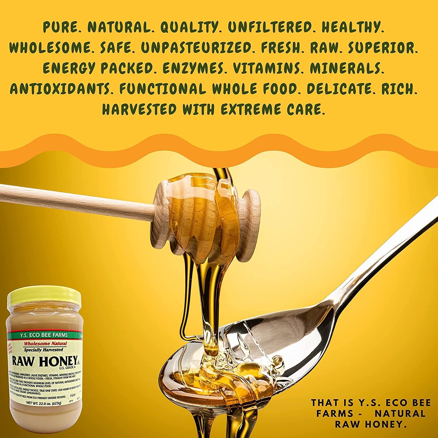 Y.S. Eco Bee Farms, Y.S. Organic Bee Farms, Natural Raw Honey, Unpasteurized, Unfiltered, Fresh Raw State, Kosher, Pure, Natural, Healthy, Safe, Gluten Free, Specially Harvested, 22oz, 1 Count