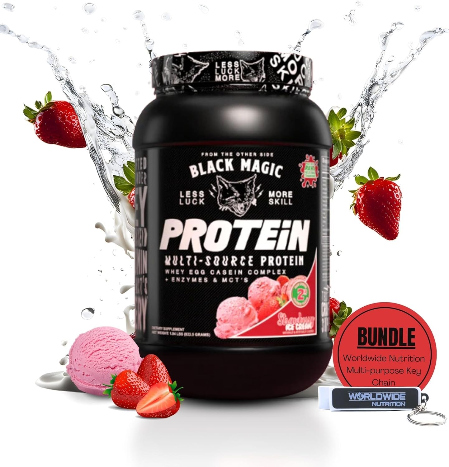 Black Magic Supply Multi- Source Protein Powder - Whey Egg Casein Complex - Enzymes & MCT's - Strawberry Ice Cream Flavor - 2 lbs