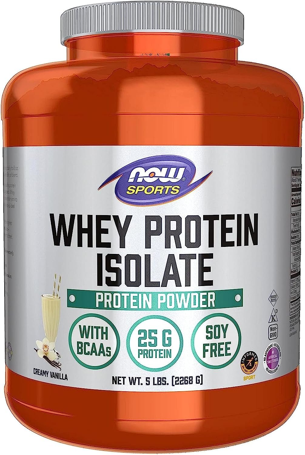 Now Sports Nutrition, Whey Protein Isolate, 25 g with BCAAs, Creamy Vanilla Powder, 5-Pound with Bonus Worldwidenutrition Multi-Purpose Key Chain