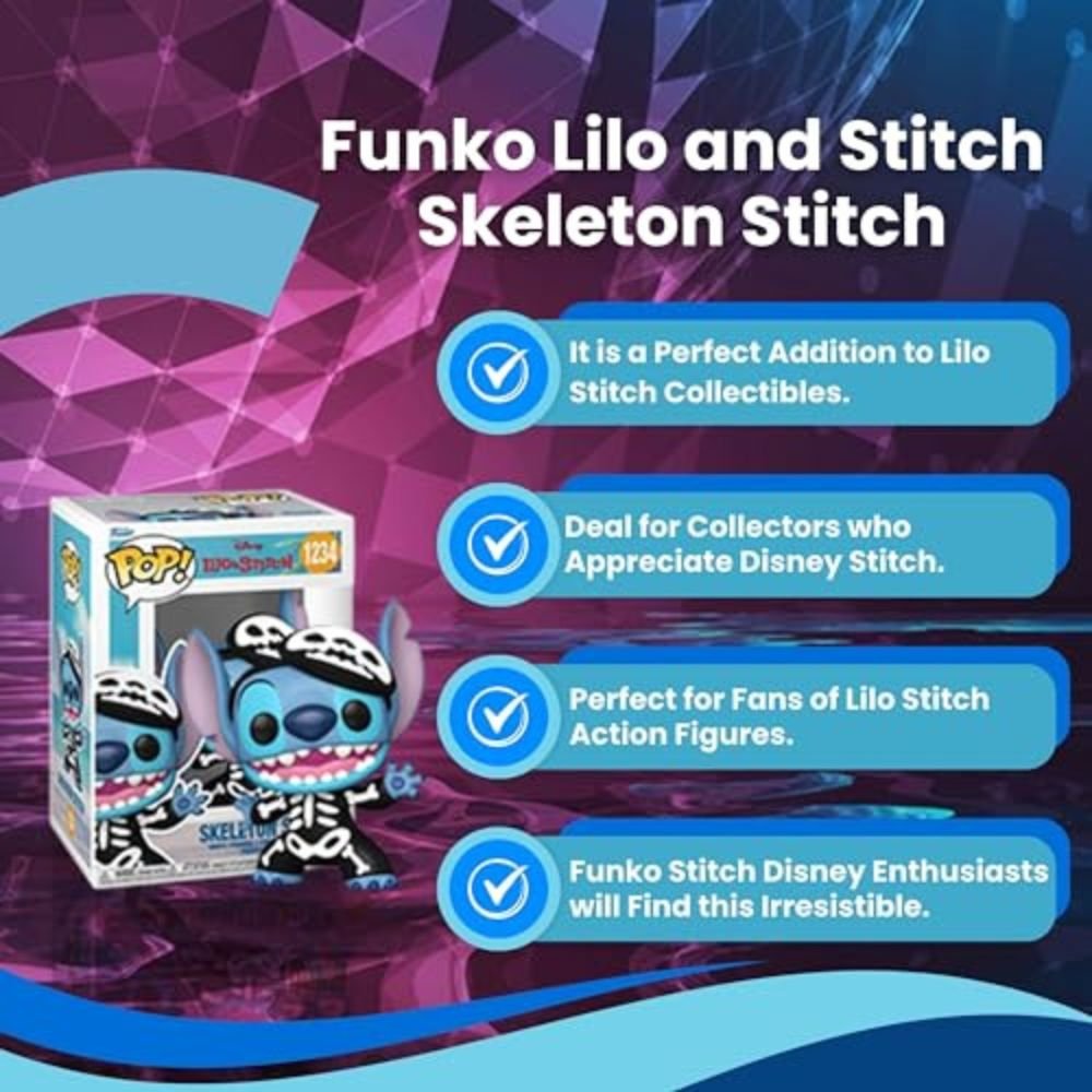 Worldwide Nutrition Bundle: Funko Lilo & Stitch Skeleton Stitch 1234 Special Edition Multicolor Vinyl Stitch Collectible Figure with Compatible Box Protector Case and Multi-Purpose Key Chain