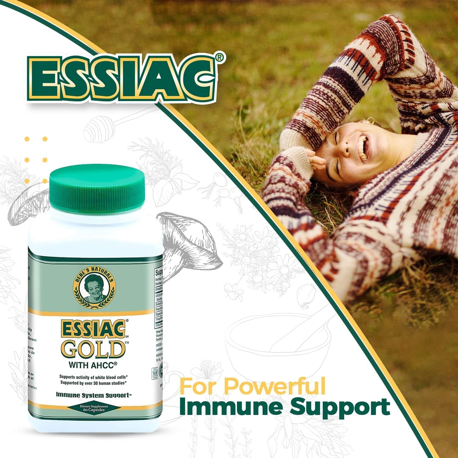 Essiac Gold Extract with AHCC Supplement Mushroom Extract for Enhanced Immune Support – 60 Capsules | Powerful Antioxidant Blend to Help Promote Overall Health & Well-Being