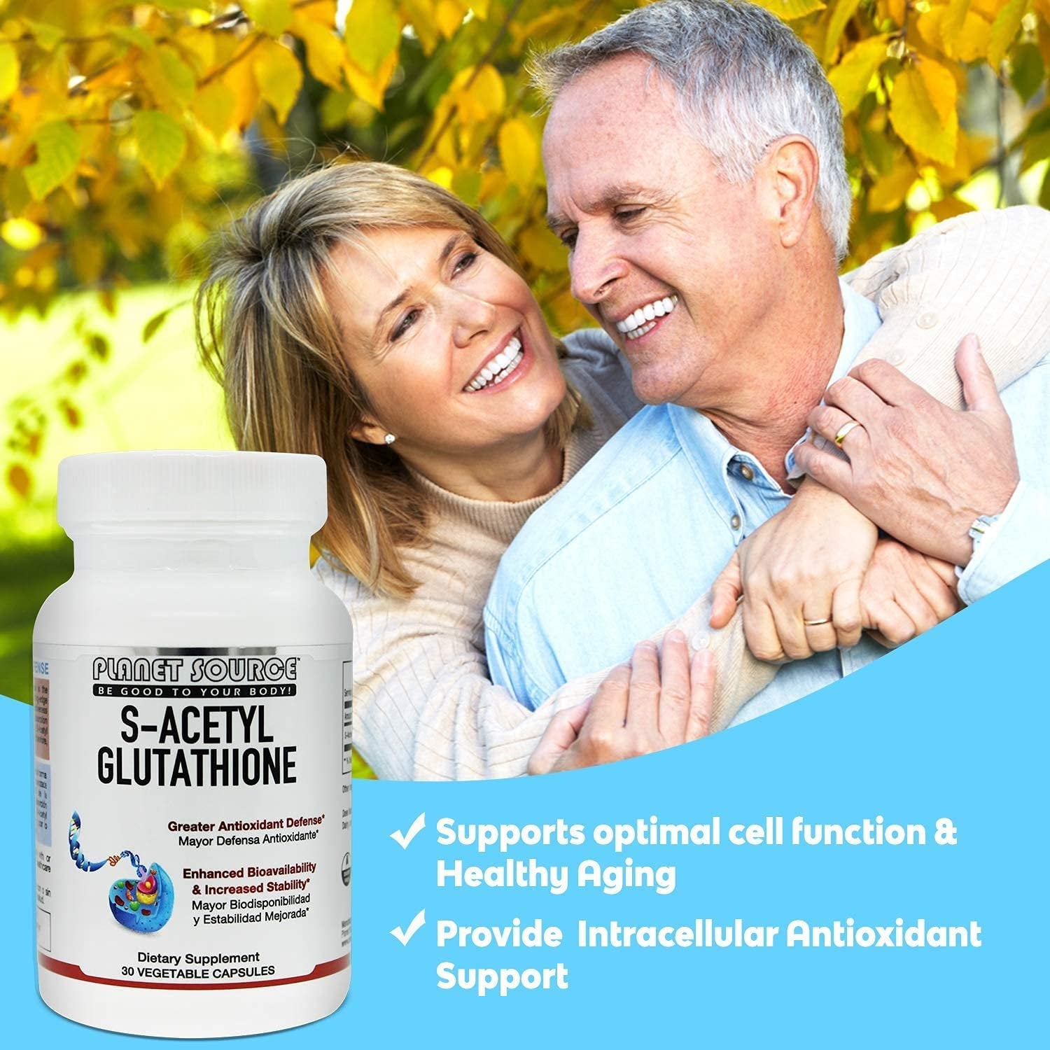 Planet Source S-Acetyl Glutathione (Food Grade) Supplement - Best Detox - Supports Healthy Aging and Cell Function