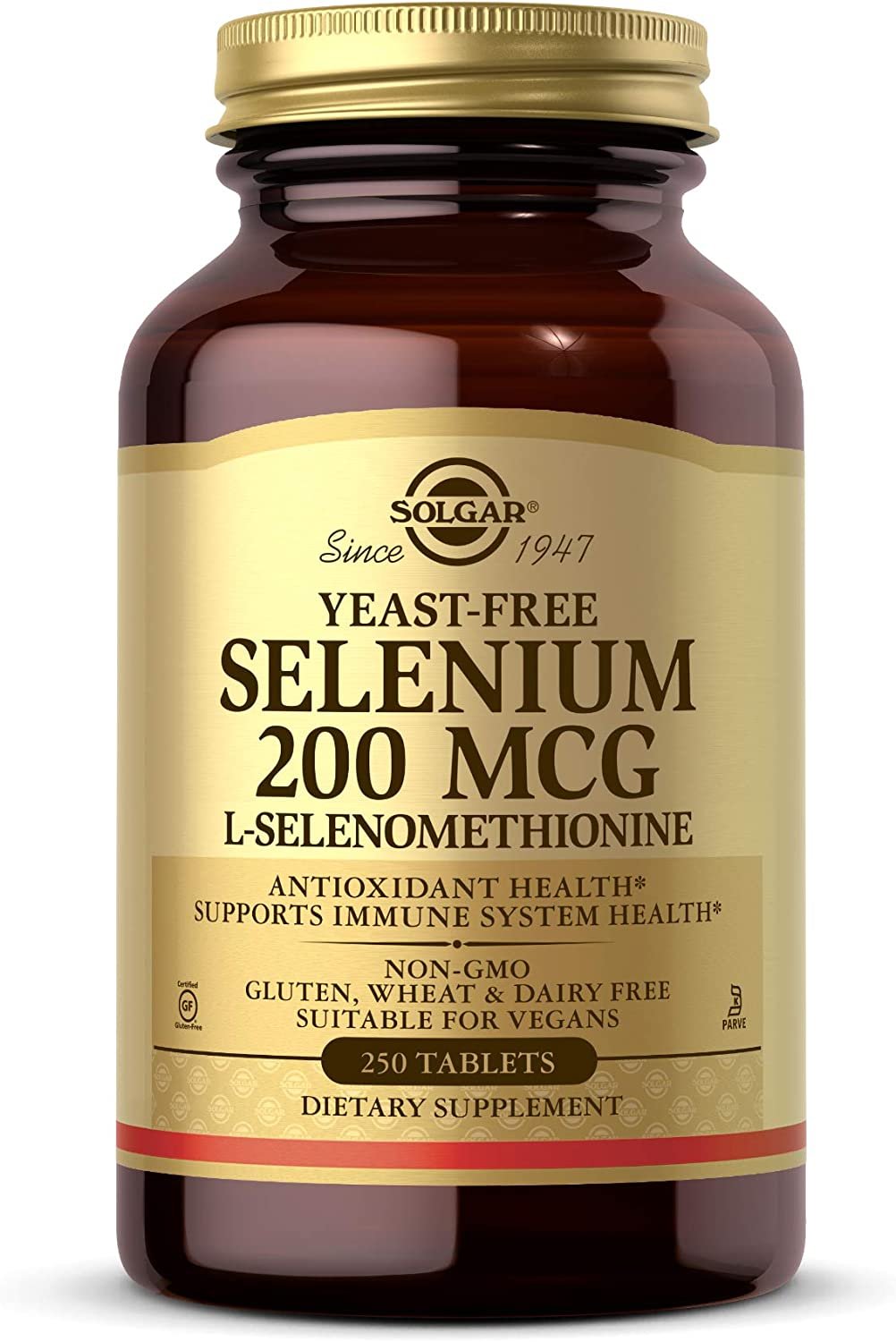 Solgar Yeast-Free Selenium 200 mcg, 250 Tablets - Supports Antioxidant & Immune System Health - Non-GMO, Vegan, Gluten Free, Dairy Free, Kosher - 250 Servings