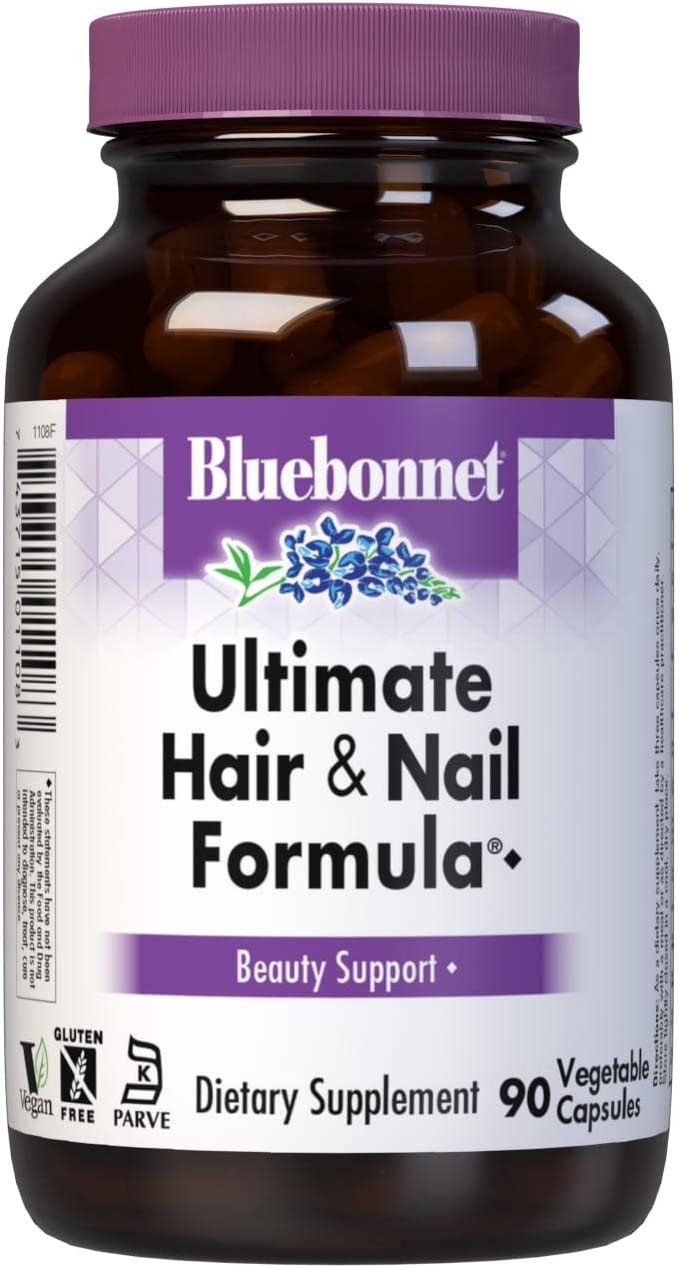 Bluebonnet Nutrition Ultimate Hair and Nail Formula, Vitamins*, Minerals*, Specialty Nutrients for Beauty Within*, Gluten-Free, Kosher-Certified, Dairy-Free, Vegan, 90 Vegetable Capsules, 30 Servings
