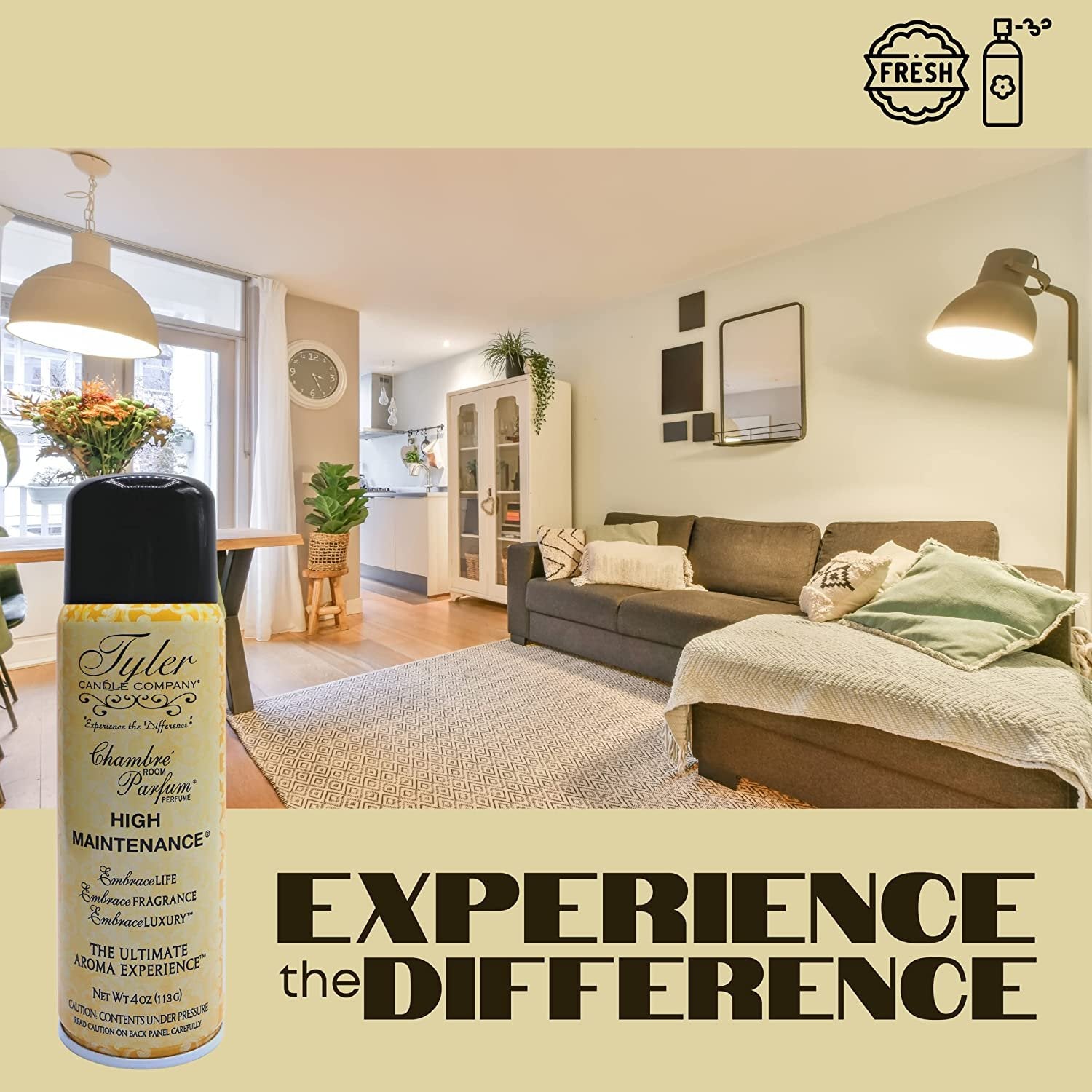 Tyler Candle Company High Maintenance Signature Fragrance Chambre Parfum - Luxury High Maintenance Scent Air Freshener / Fragrant Room Air Spray - 4 Oz Container - The Ultimate Aromatic Experience