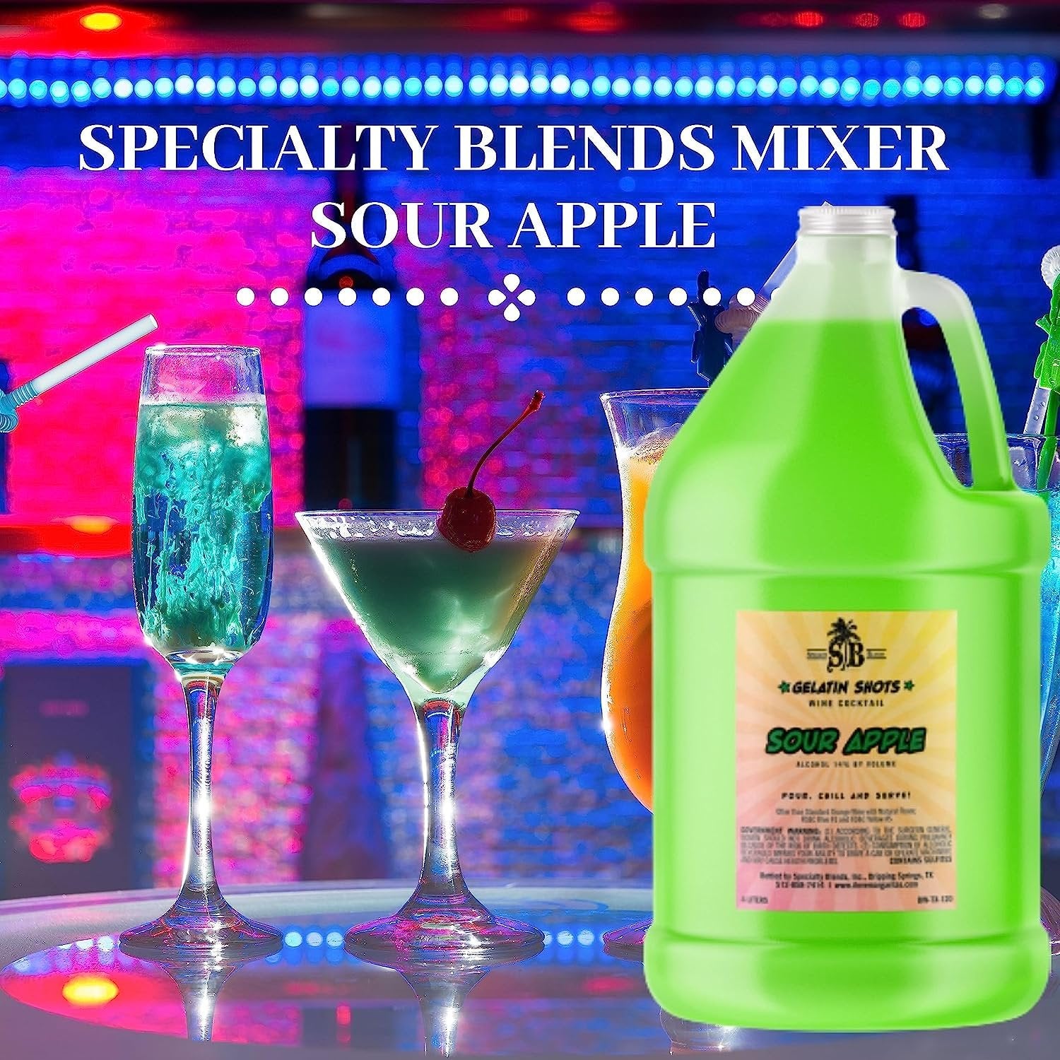 Specialty Blends Sour Apple Flavored Syrup Cocktail Mixer Concentrate, Made with Organic Sour Apple Flavor Syrups For Drinks, 1/2 Gallon, Pack of 1 w/ Bonus Worldwide Nutrition Multi Purpose Key Chain
