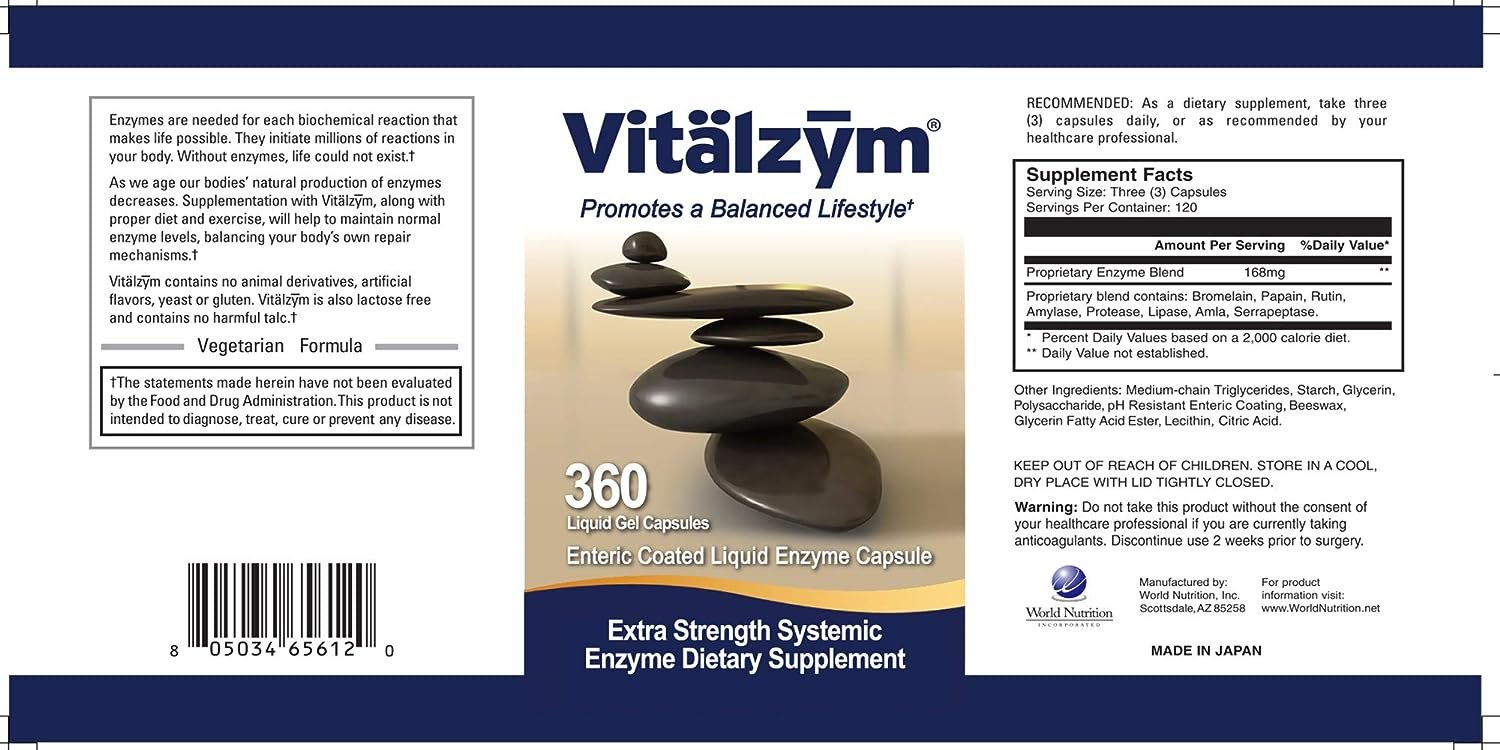 VITÄLZYM Proteolytic Systemic Enzymes Liquid Gel Capsules with Serrapeptase, Immune and Joint Support, Natural Ache Relief Plus Fertility Supplement - Pack of 1