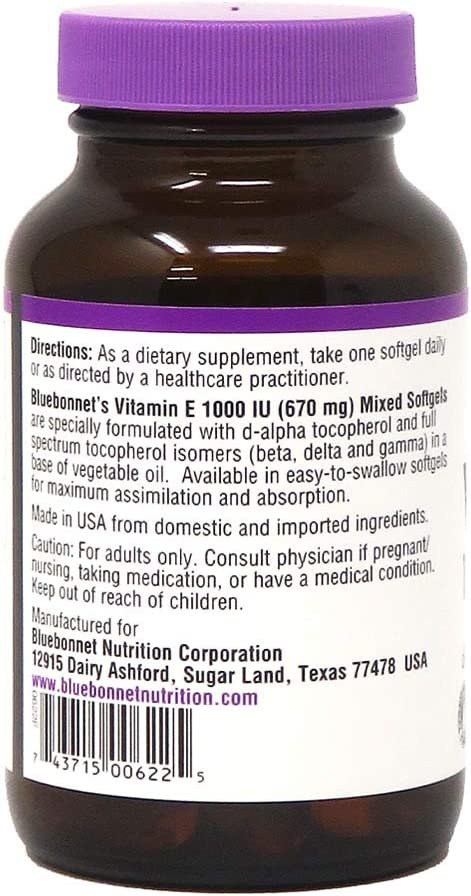 BlueBonnet Vitamin E 1000 IU Mixed Softgels, 50 Count