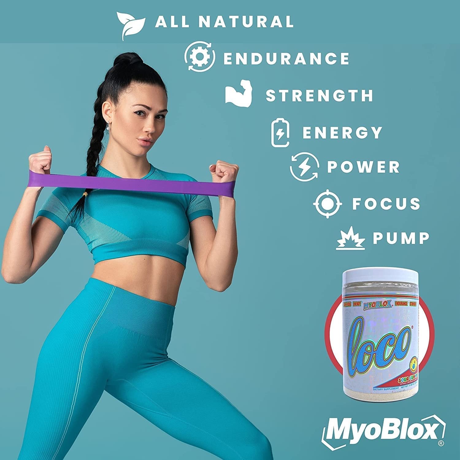 Worldwide Nutrition MyoBlox Loco Sour Gummy Pre Workout - Preworkout for Men & Women | Workout Energy Drink for Energy, Focus, & Intensity | 40 Servings of Sports Nutrition w Multi Purpose Key Chain