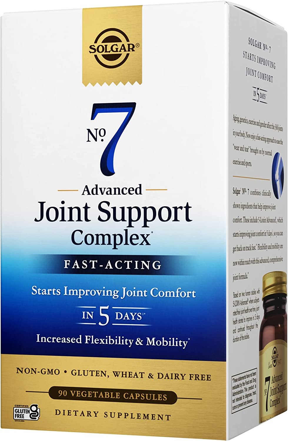 Solgar No. 7 - Joint Support and Comfort - 90 Vegetarian Capsules - Increased Mobility & Flexibility - Gluten-Free, Dairy-Free, Non-GMO - 90 Servings